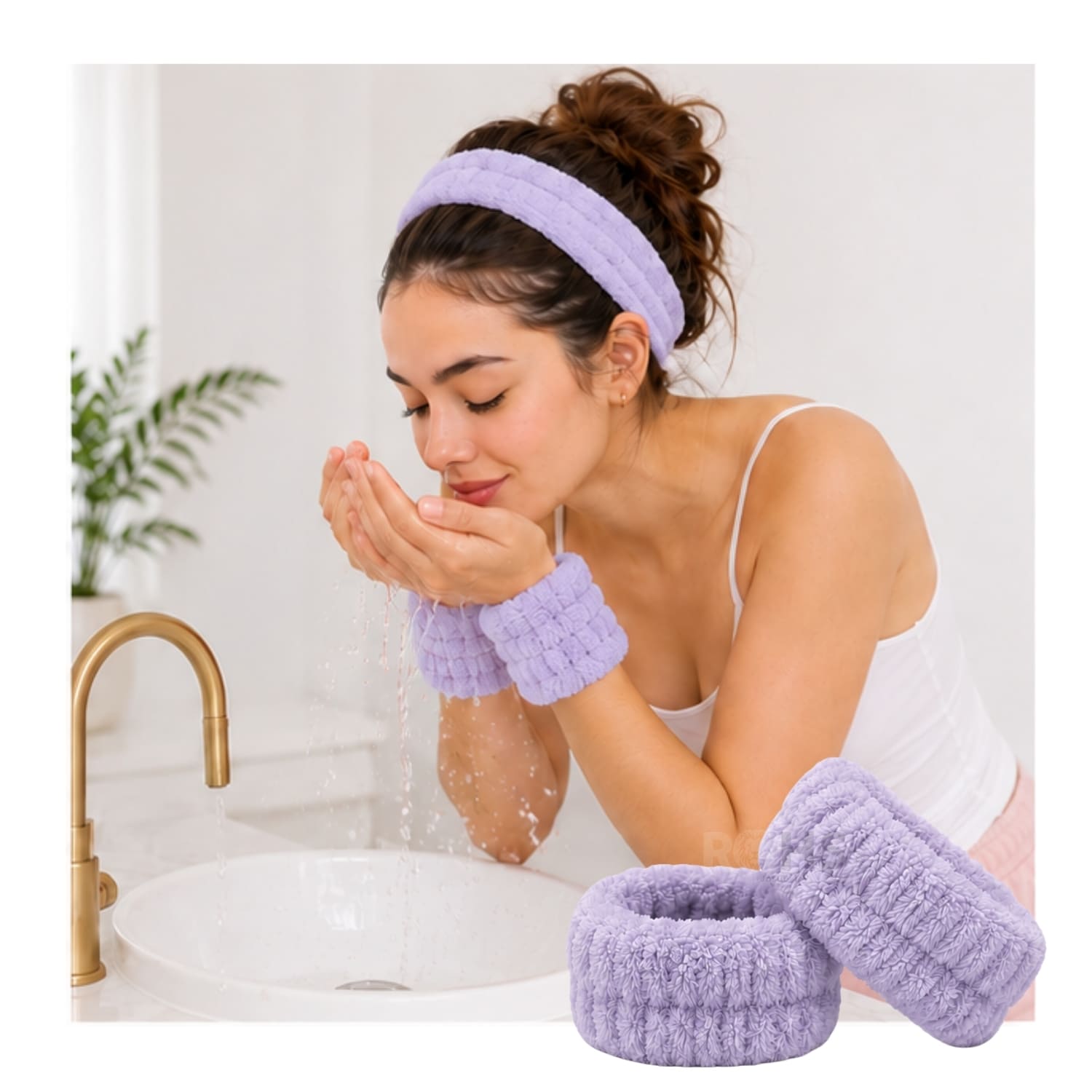 SET DE MAQUILLAJE Y SKINCARE MORADO CON MUÑEQUERAS FLUFFY Y ESPONJAS BEAUTY BLENDER - 5
