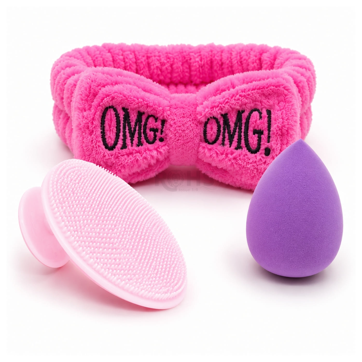 SET DE SKINCARE ROSA CON VINCHA FLUFFY ESPONJA Y CEPILLO DE SILICONA - 6