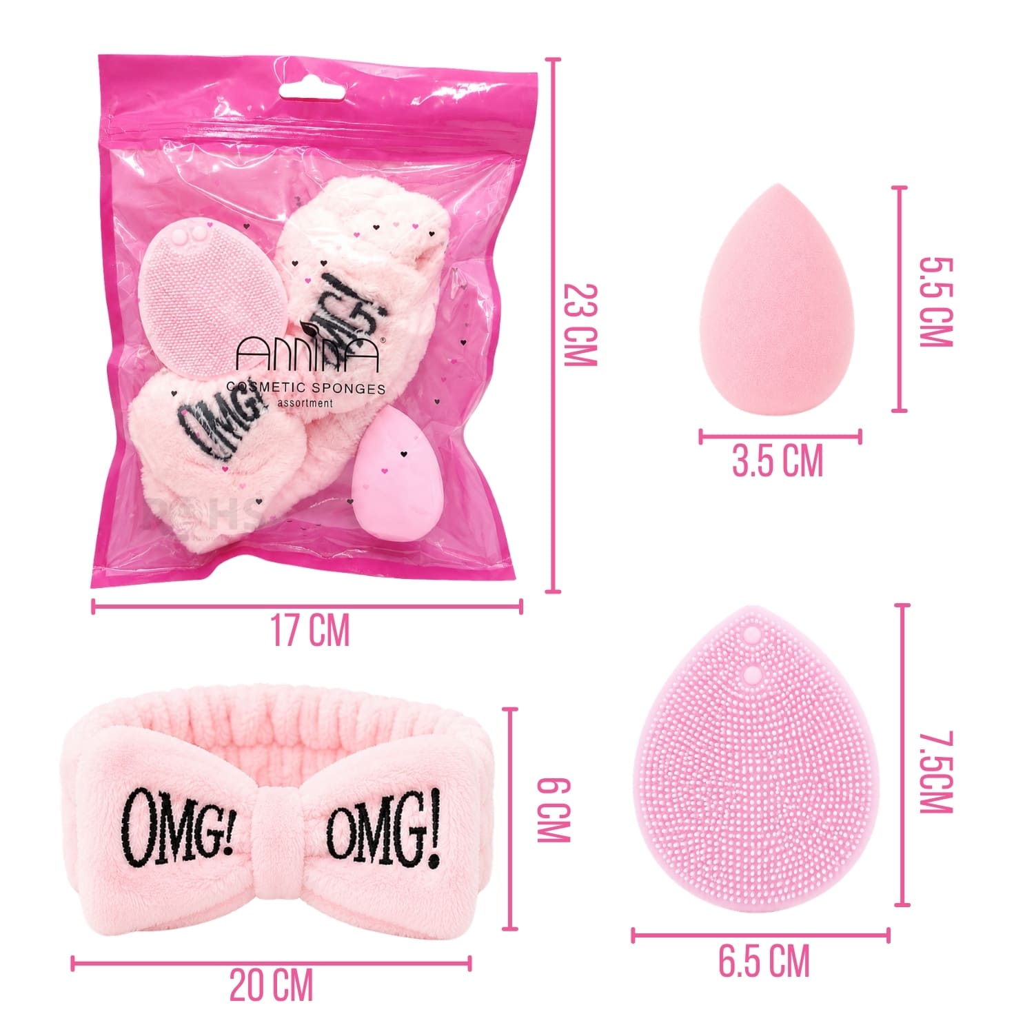 SET DE SKINCARE ROSA SUAVE CON VINCHA FLUFFY ESPONJA Y CEPILLO DE SILICONA - 2