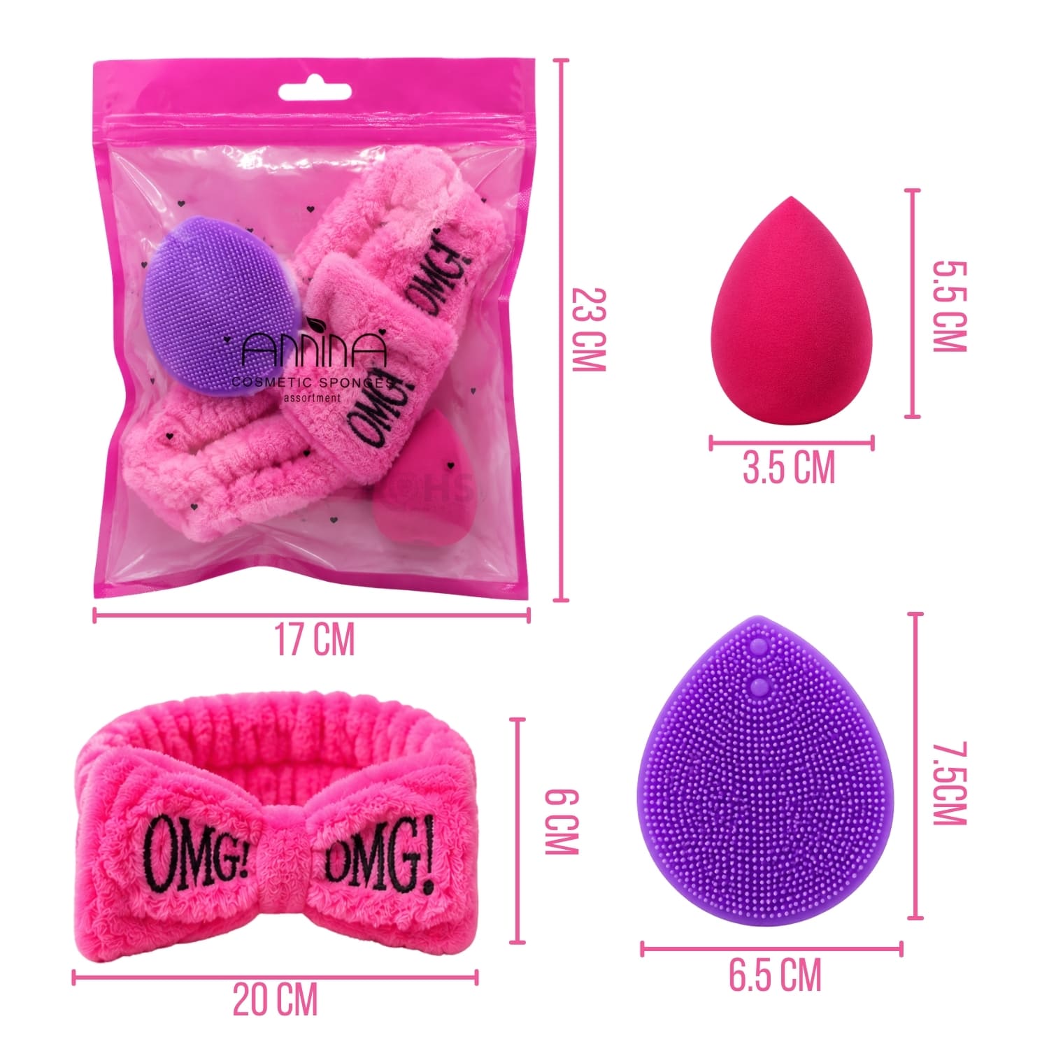SET DE SKINCARE FUCSIA CON VINCHA FLUFFY ESPONJA Y CEPILLO DE SILICONA - 2