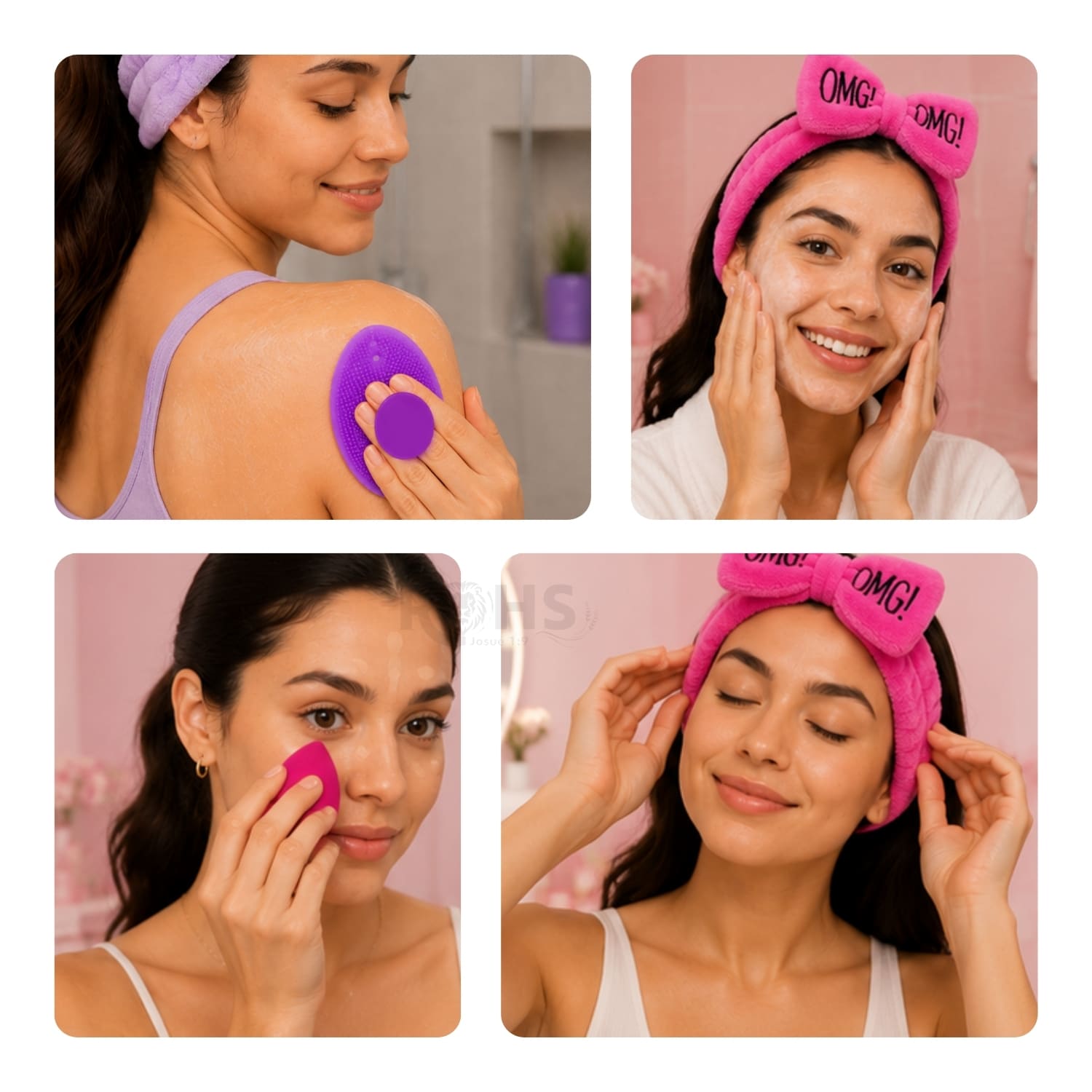 SET DE SKINCARE FUCSIA CON VINCHA FLUFFY ESPONJA Y CEPILLO DE SILICONA - 5