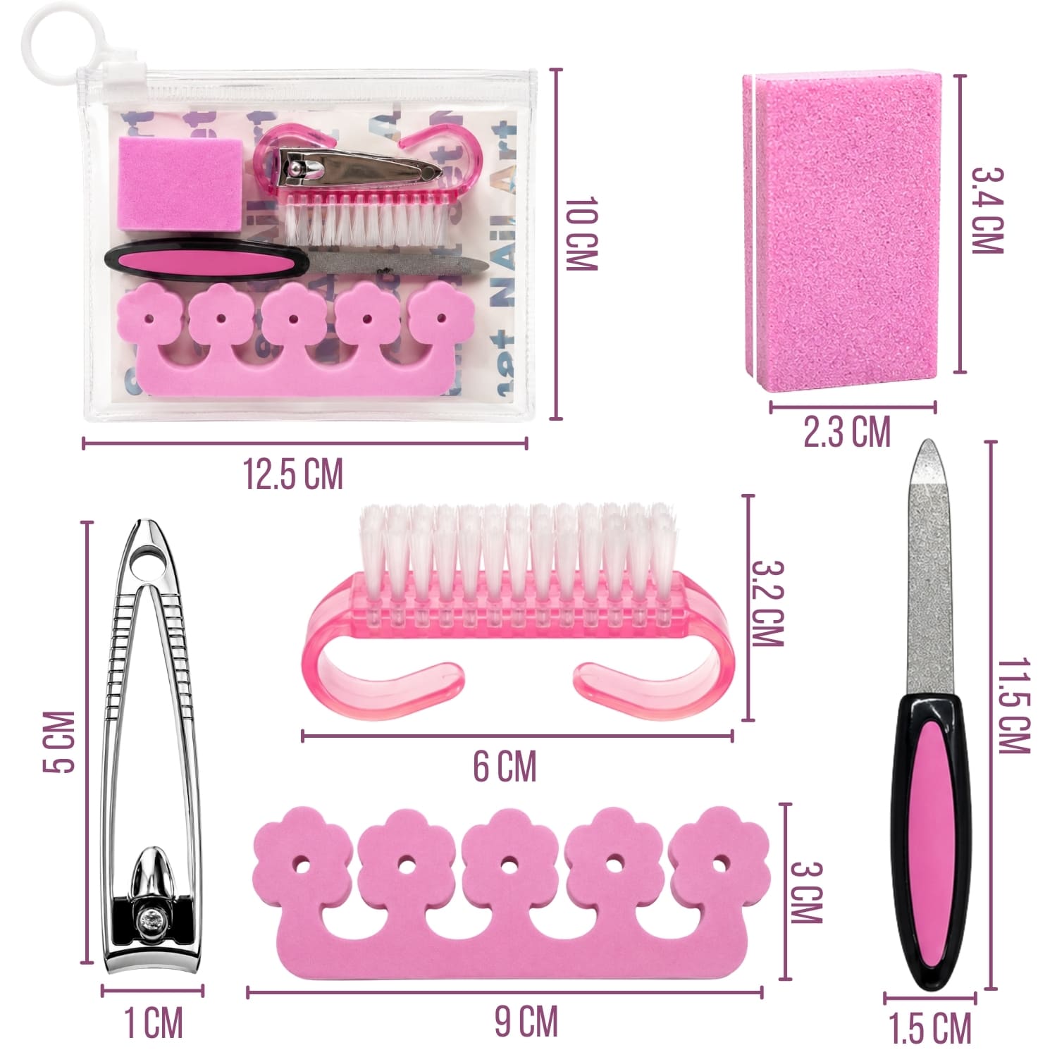 KIT PEDICURA ROSA CON CEPILLO DE LIMPIEZA Y ESPEJO DE MANO ROSE GOLD - 2