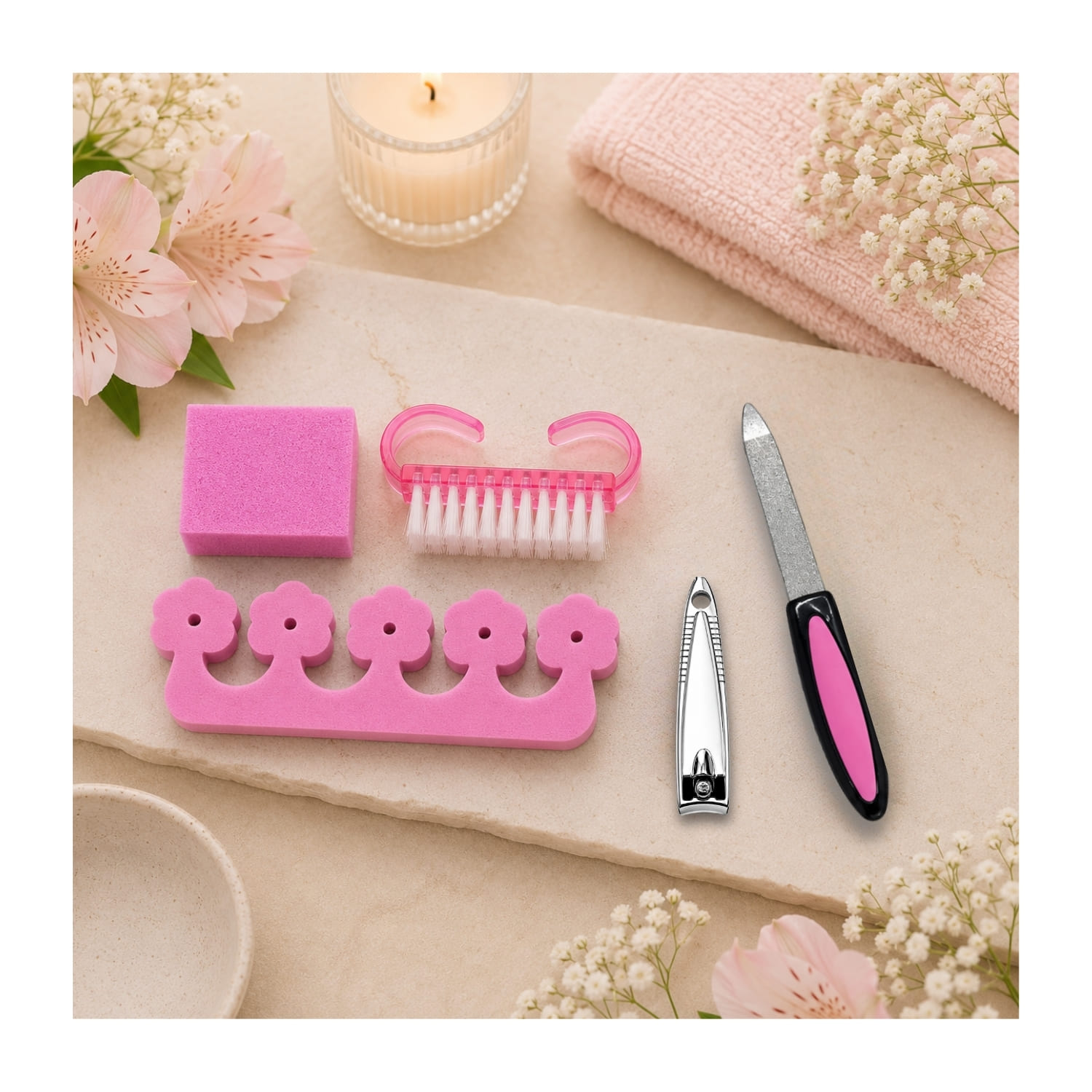 KIT PEDICURA ROSA CON CEPILLO DE LIMPIEZA Y ESPEJO DE MANO ROSE GOLD - 4