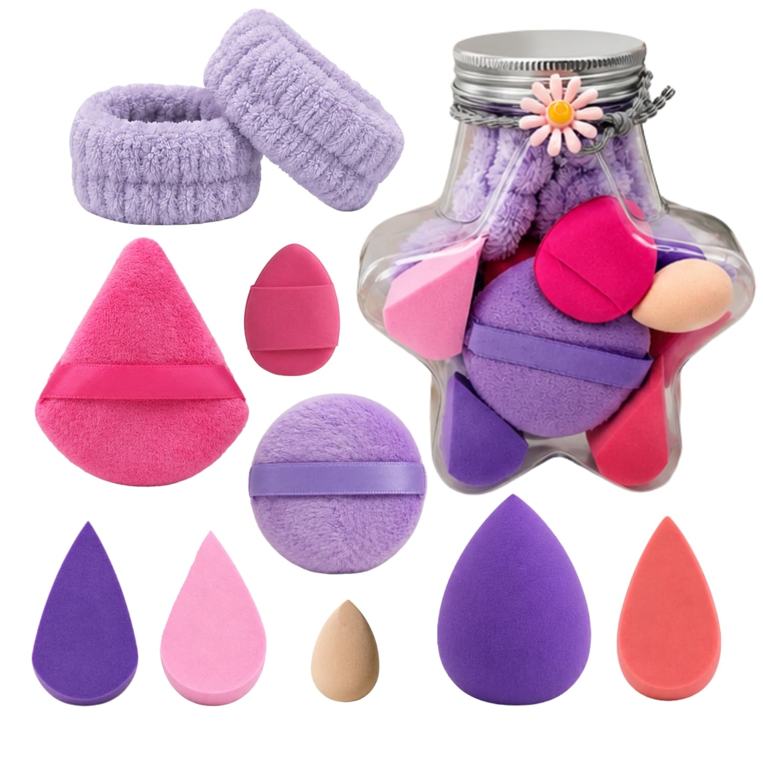 SET DE ESPONJAS DE MAQUILLAJE CON FRASCO ESTRELLA Y MUÑEQUERAS FLUFFY - 1