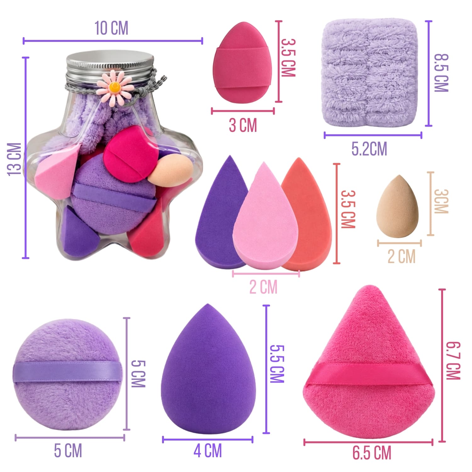 SET DE ESPONJAS DE MAQUILLAJE CON FRASCO ESTRELLA Y MUÑEQUERAS FLUFFY - 2