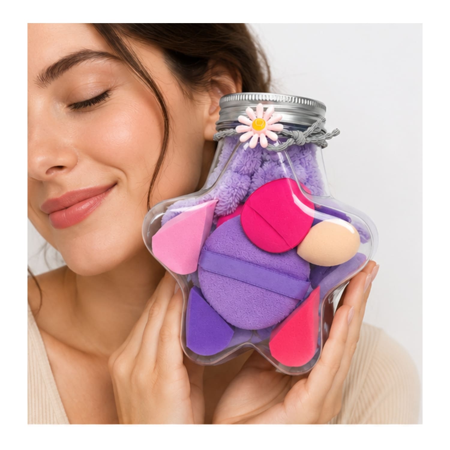 SET DE ESPONJAS DE MAQUILLAJE CON FRASCO ESTRELLA Y MUÑEQUERAS FLUFFY - 7