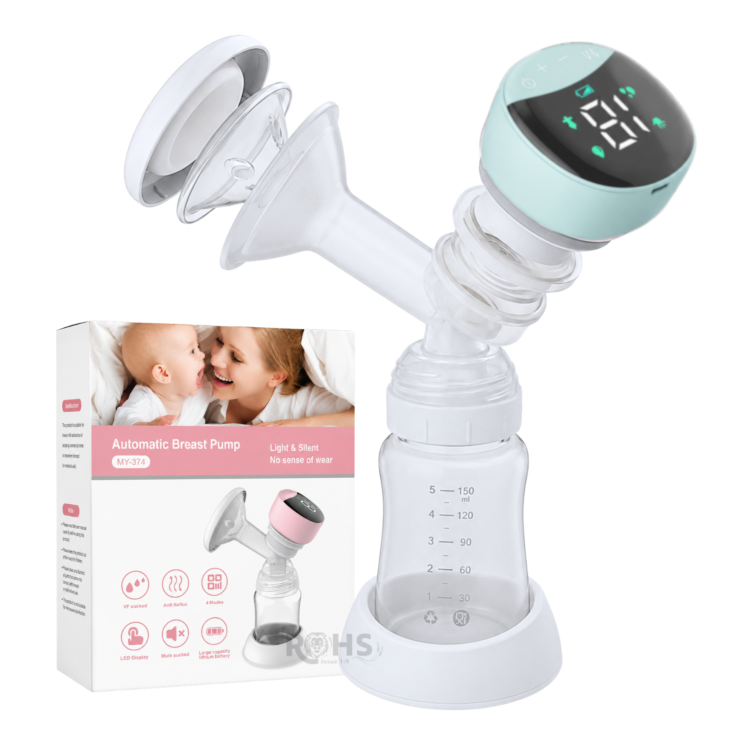 EXTRACTOR DE LECHE ELÉCTRICO RECARGABLE CON PANTALLA LED 4 MODOS Y BIBERÓN 180 ML - 5