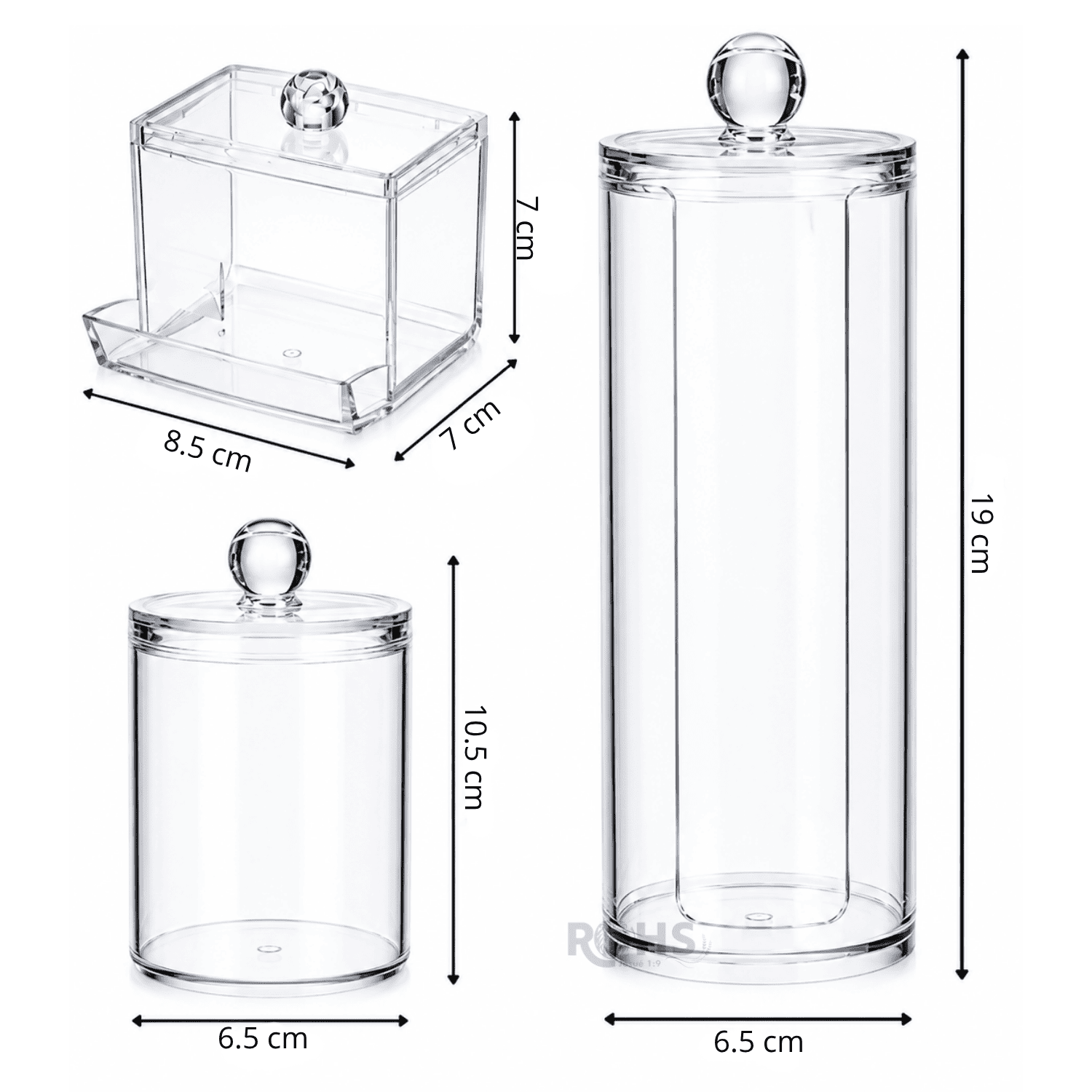 ORGANIZADORES ACRÍLICOS X3 CON TAPA PARA ALGODÓN DISCOS DESMAQUILLANTES E HISOPOS - 4