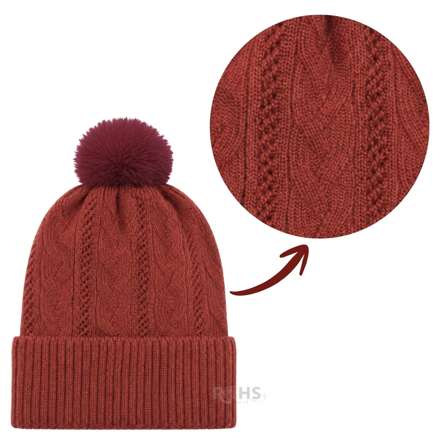 GORRO DE INVIERNO POLIÉSTER CON POMPÓN TEXTURIZADO COLOR ROJO - 6