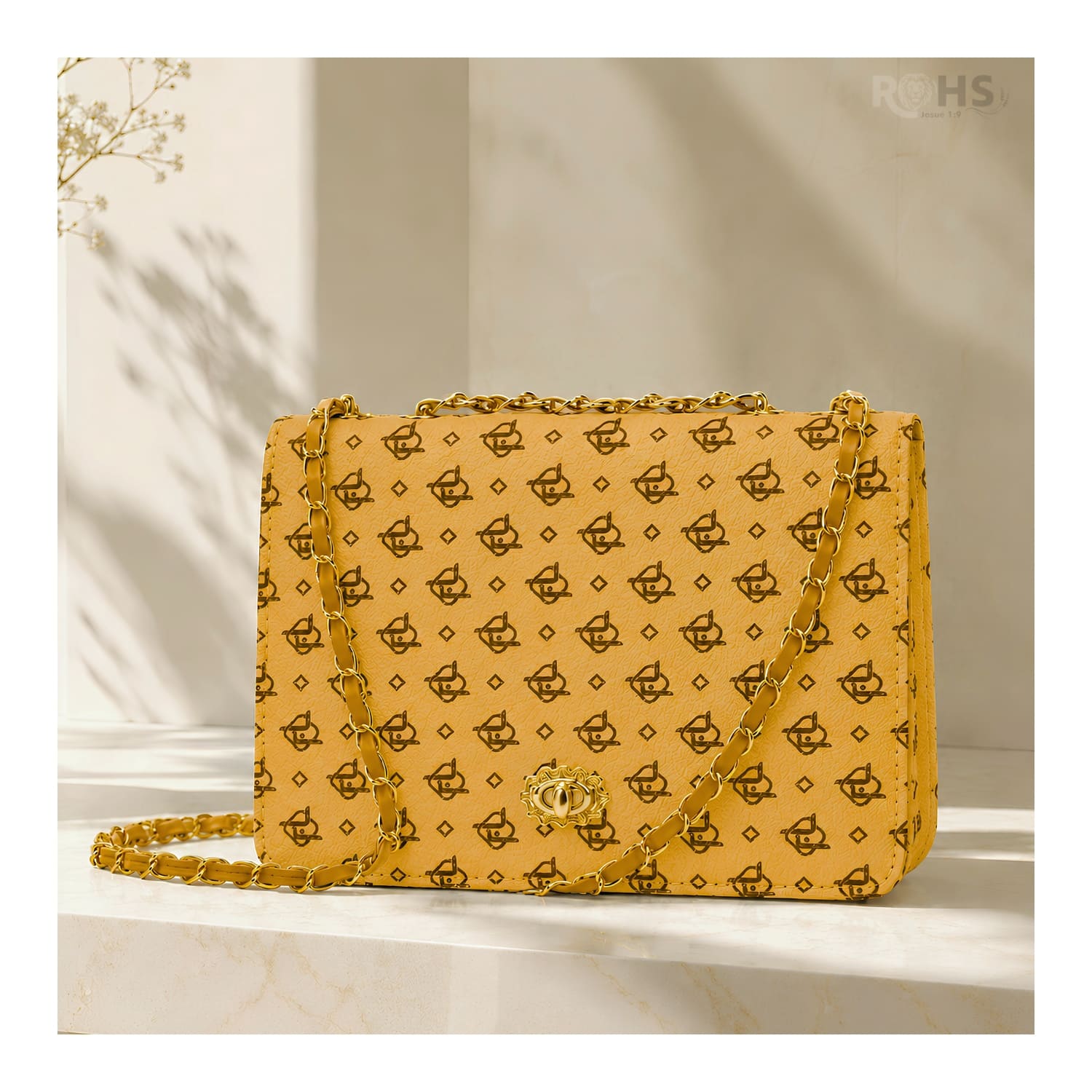 CARTERA ELEGANTE PARA MUJER CON CORREA DE CADENA Y DISEÑO MOSTAZA - 2