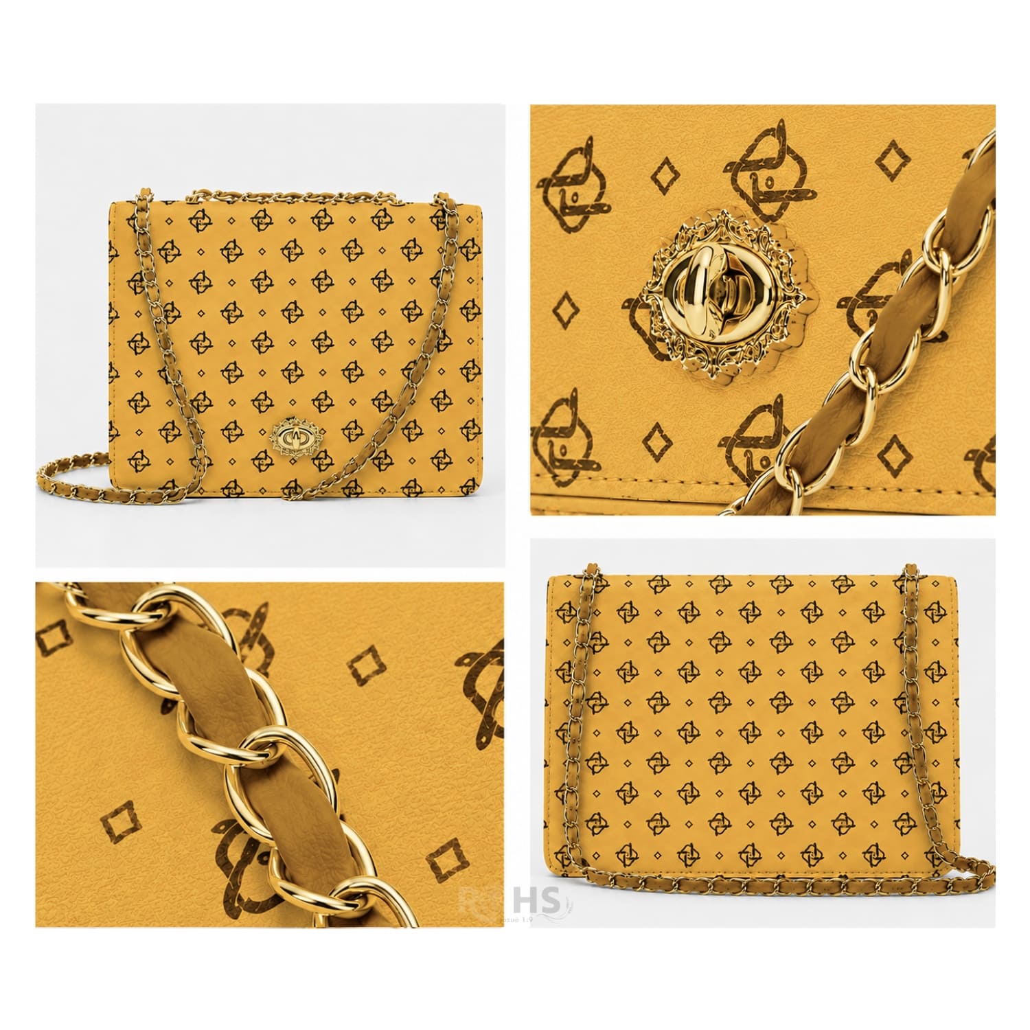 CARTERA ELEGANTE PARA MUJER CON CORREA DE CADENA Y DISEÑO MOSTAZA - 4
