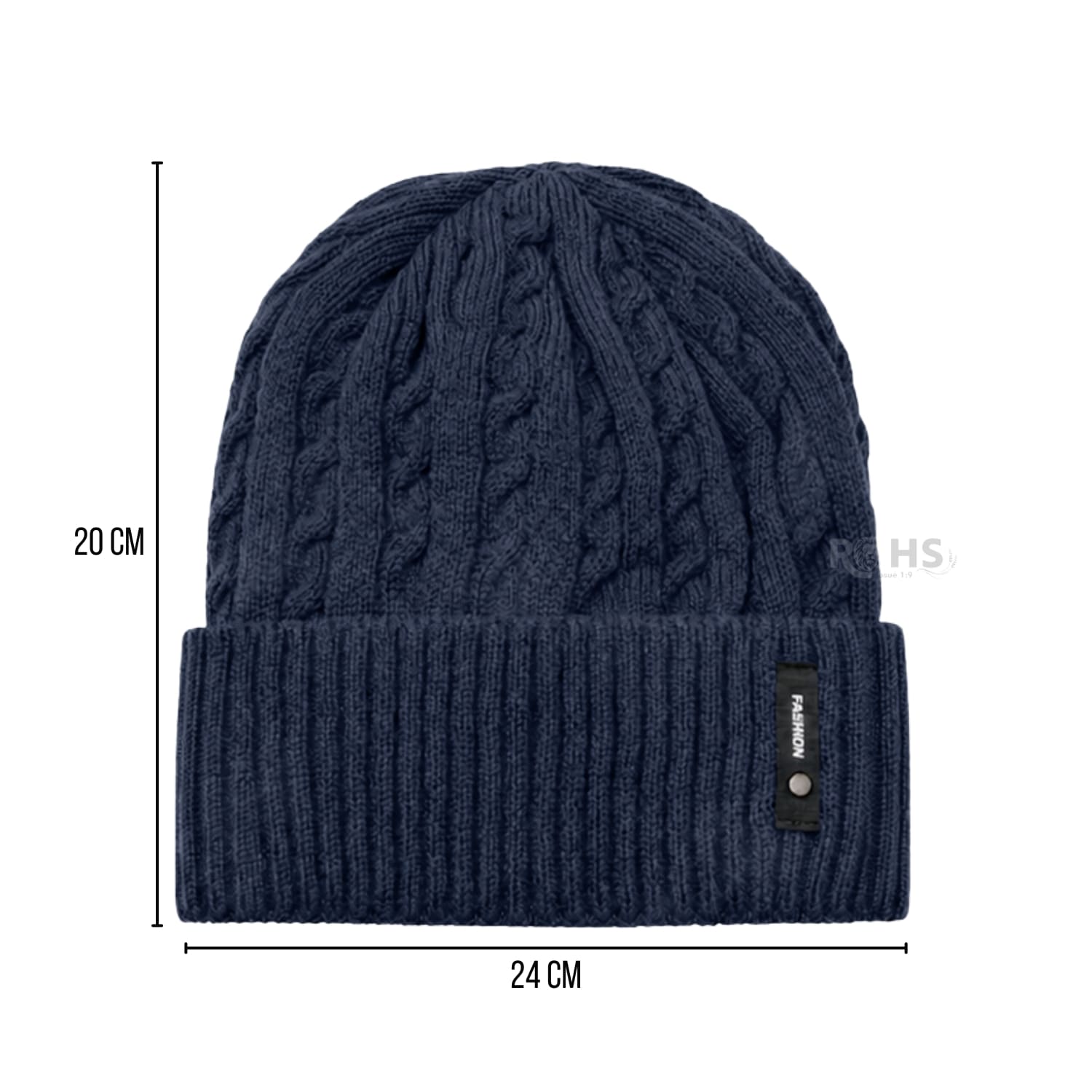 GORRO TEJIDO POLIÉSTER DISEÑO TRENZADO PARA INVIERNO COLOR AZUL MARINO - 2