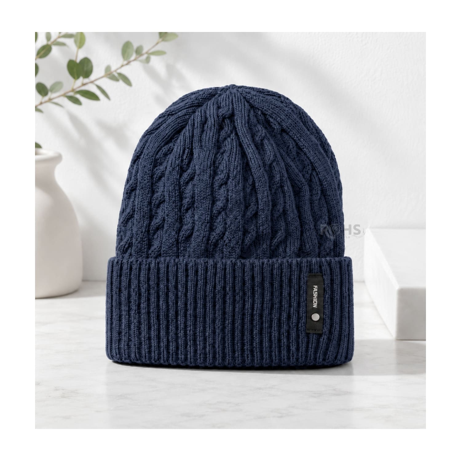 GORRO TEJIDO POLIÉSTER DISEÑO TRENZADO PARA INVIERNO COLOR AZUL MARINO - 4