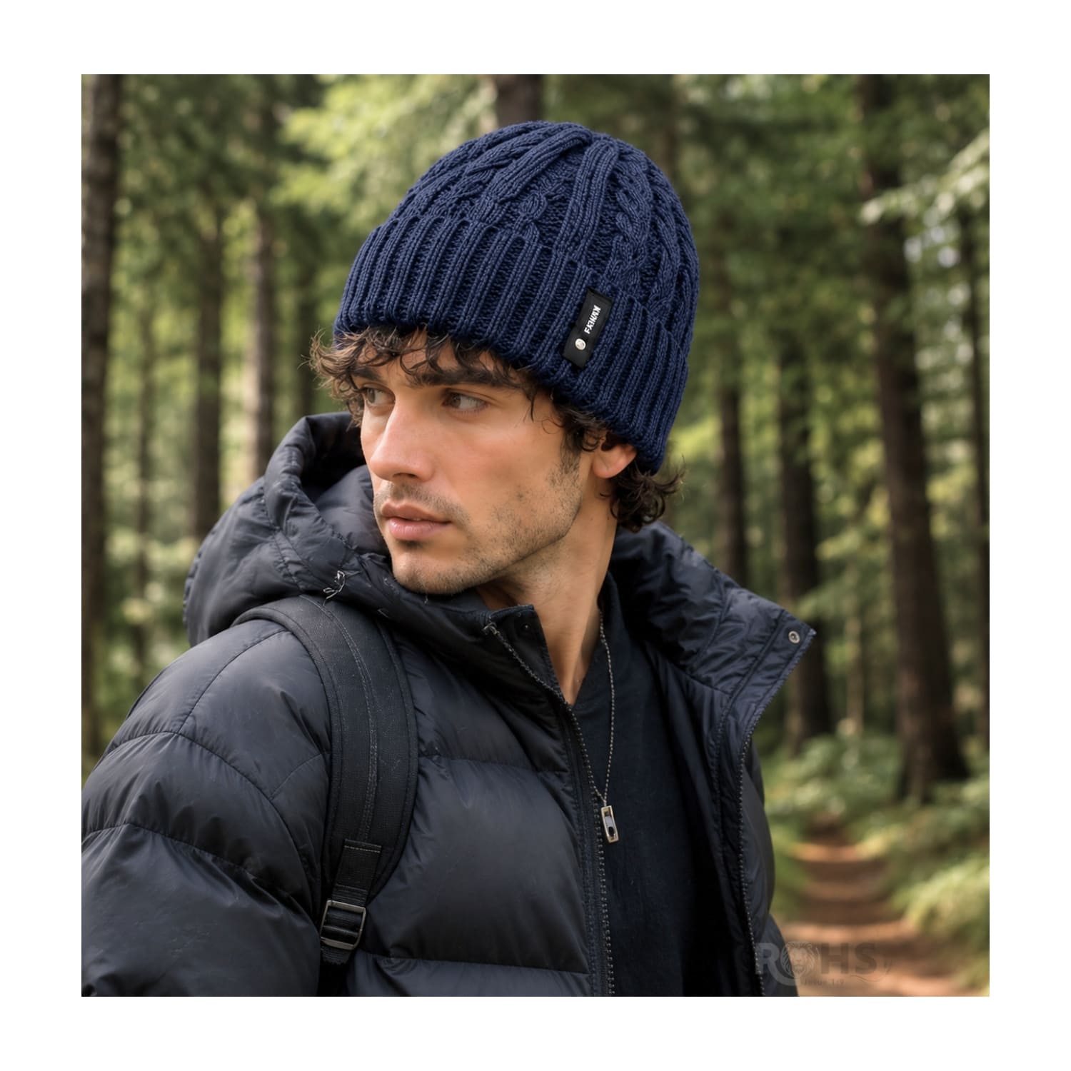 GORRO TEJIDO POLIÉSTER DISEÑO TRENZADO PARA INVIERNO COLOR AZUL MARINO - 5