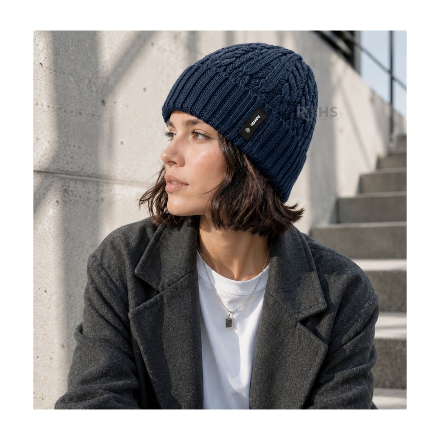 GORRO TEJIDO POLIÉSTER DISEÑO TRENZADO PARA INVIERNO COLOR AZUL MARINO - 7