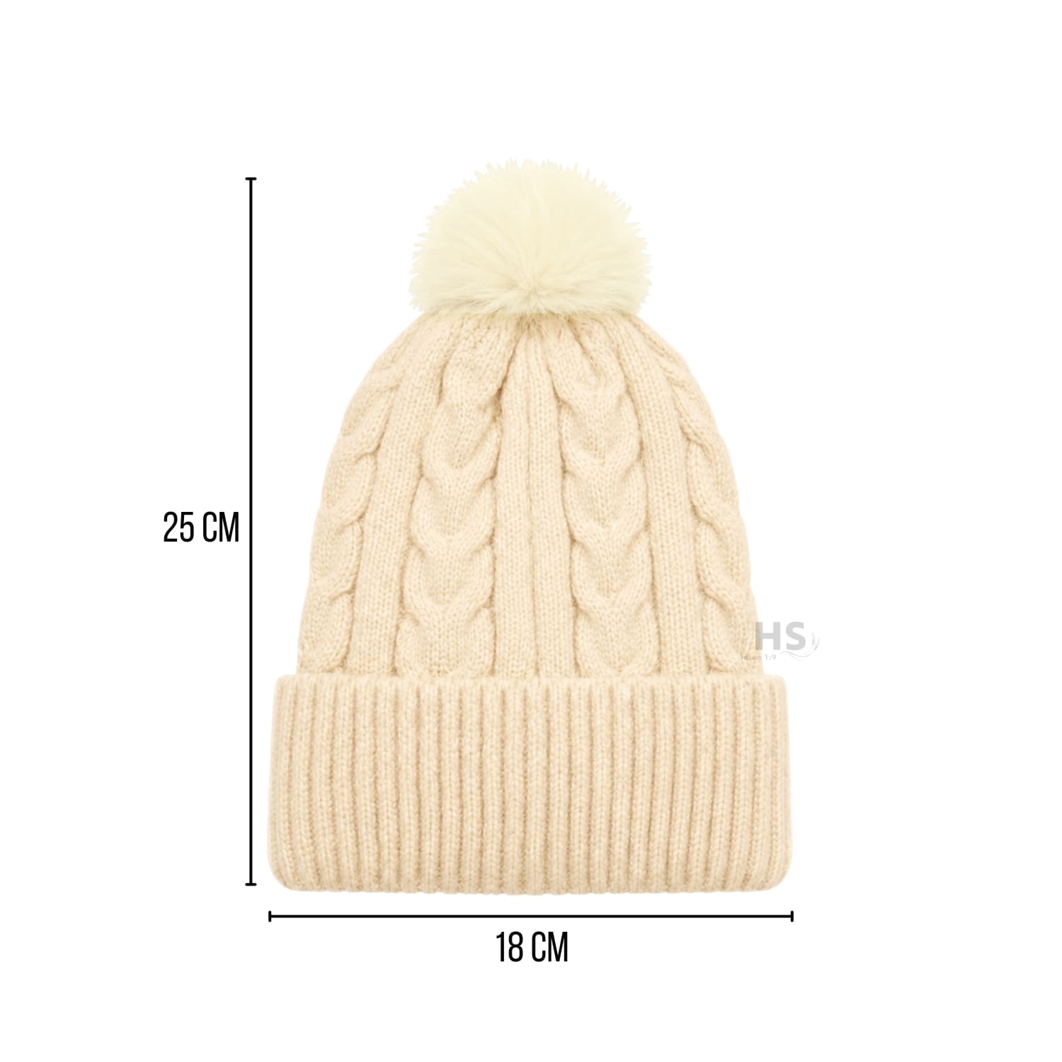 GORRO CON POMPÓN TEJIDO POLIÉSTER PARA INVIERNO COLOR BEIGE - 3