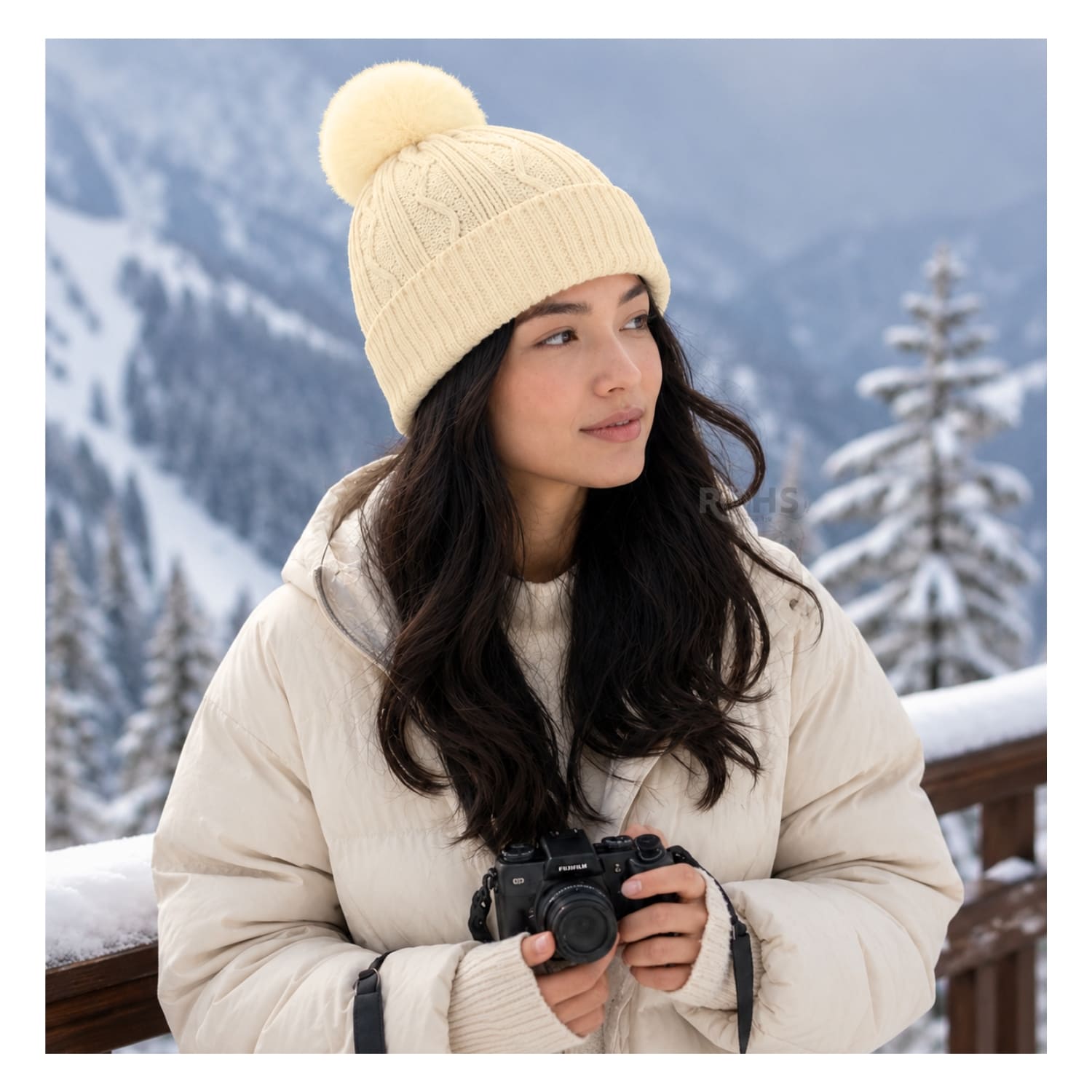 GORRO TEJIDO CON POMPÓN DISEÑO TEXTURIZADO PARA INVIERNO COLOR BEIGE - 7