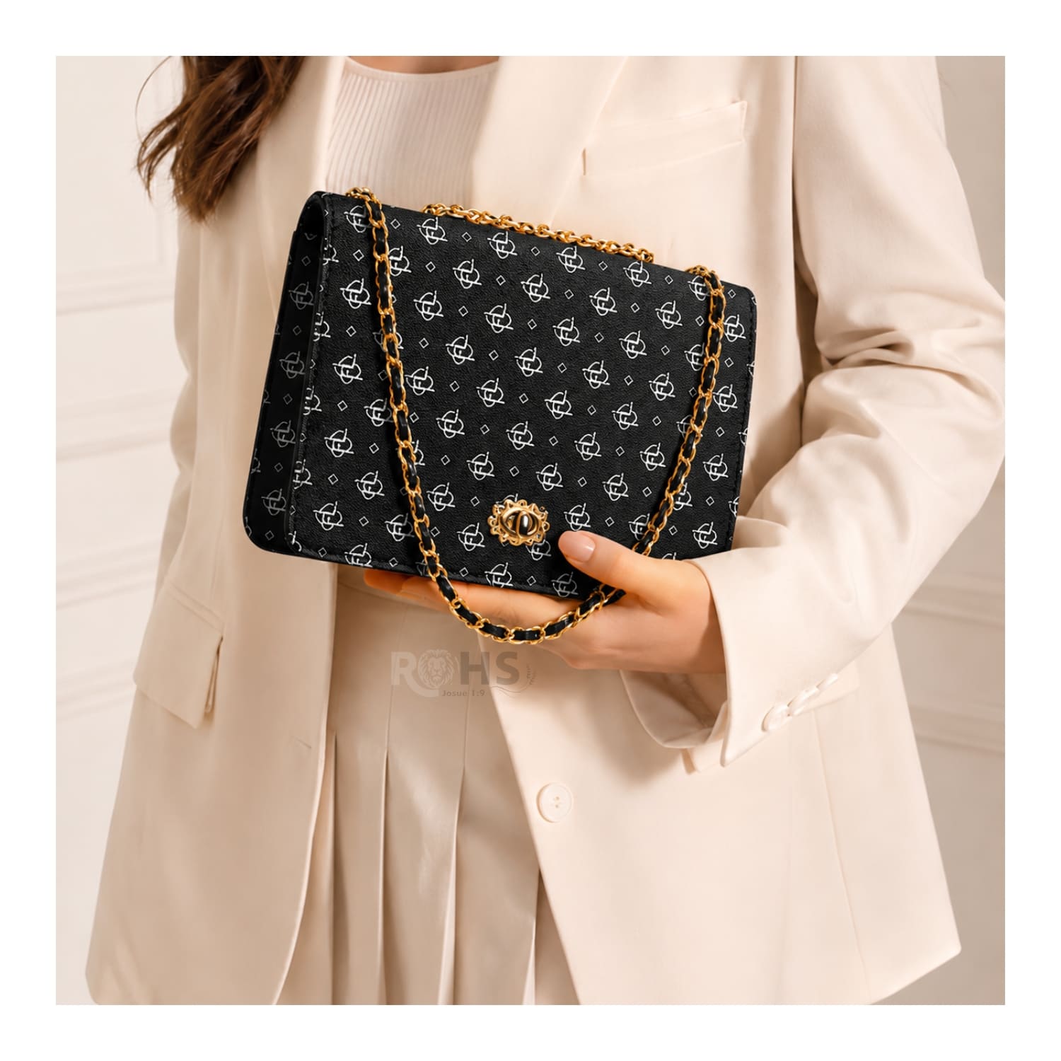 CARTERA ELEGANTE PARA MUJER CON CORREA DE CADENA Y DISEÑO NEGRO - 3