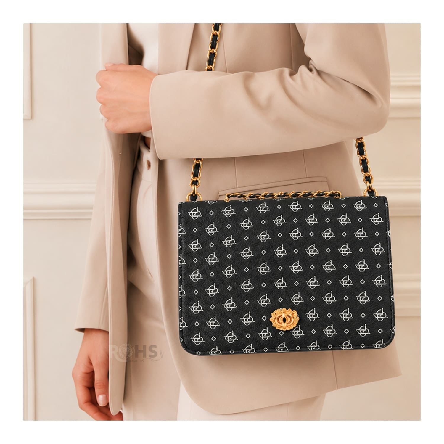 CARTERA ELEGANTE PARA MUJER CON CORREA DE CADENA Y DISEÑO NEGRO - 6