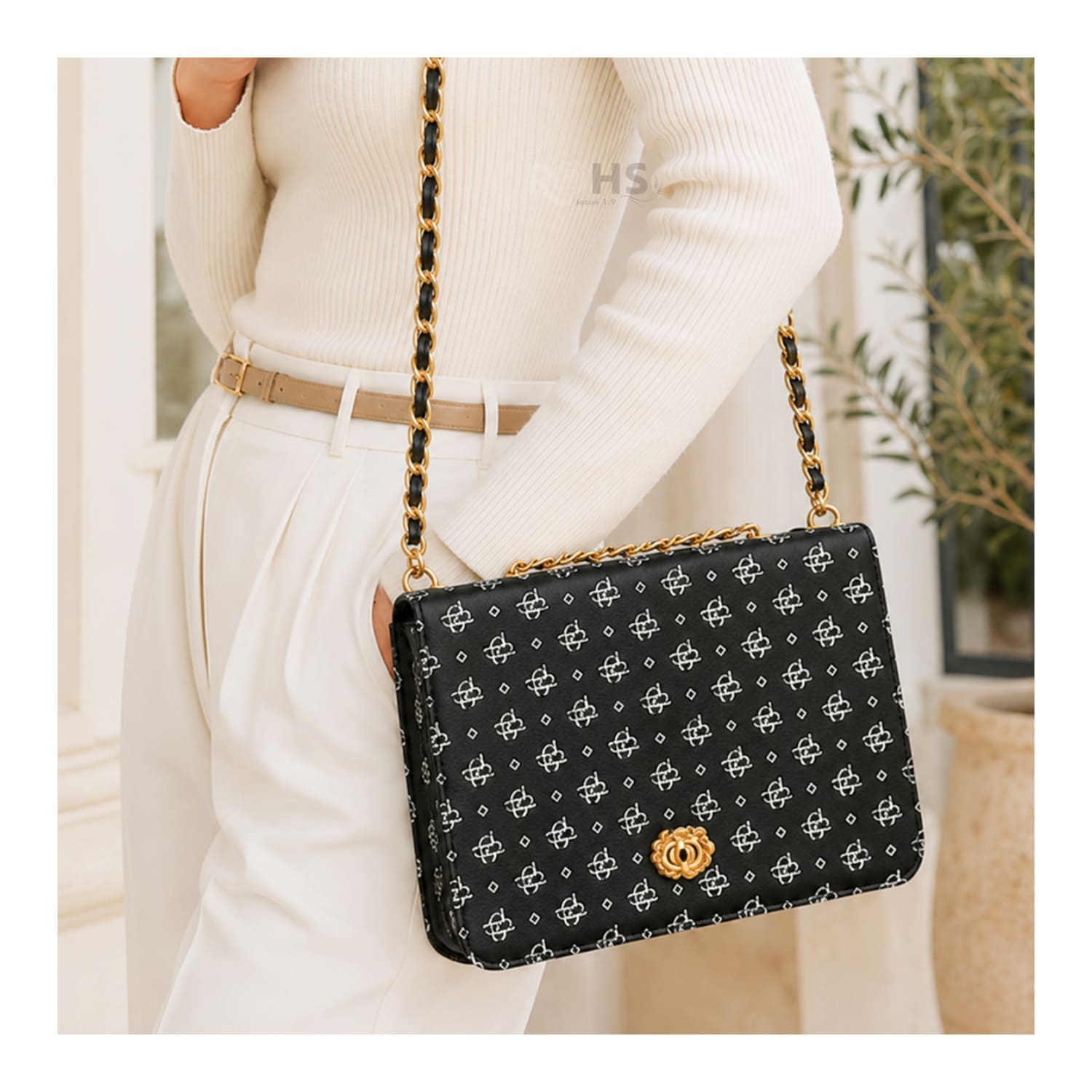 CARTERA ELEGANTE PARA MUJER CON CORREA DE CADENA Y DISEÑO NEGRO - 7