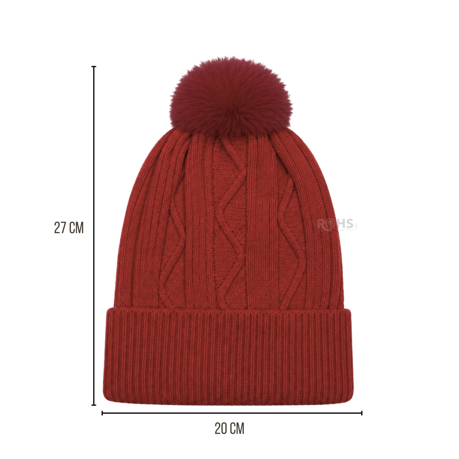GORRO TEJIDO CON POMPÓN DISEÑO TEXTURIZADO PARA INVIERNO COLOR ROJO - 3