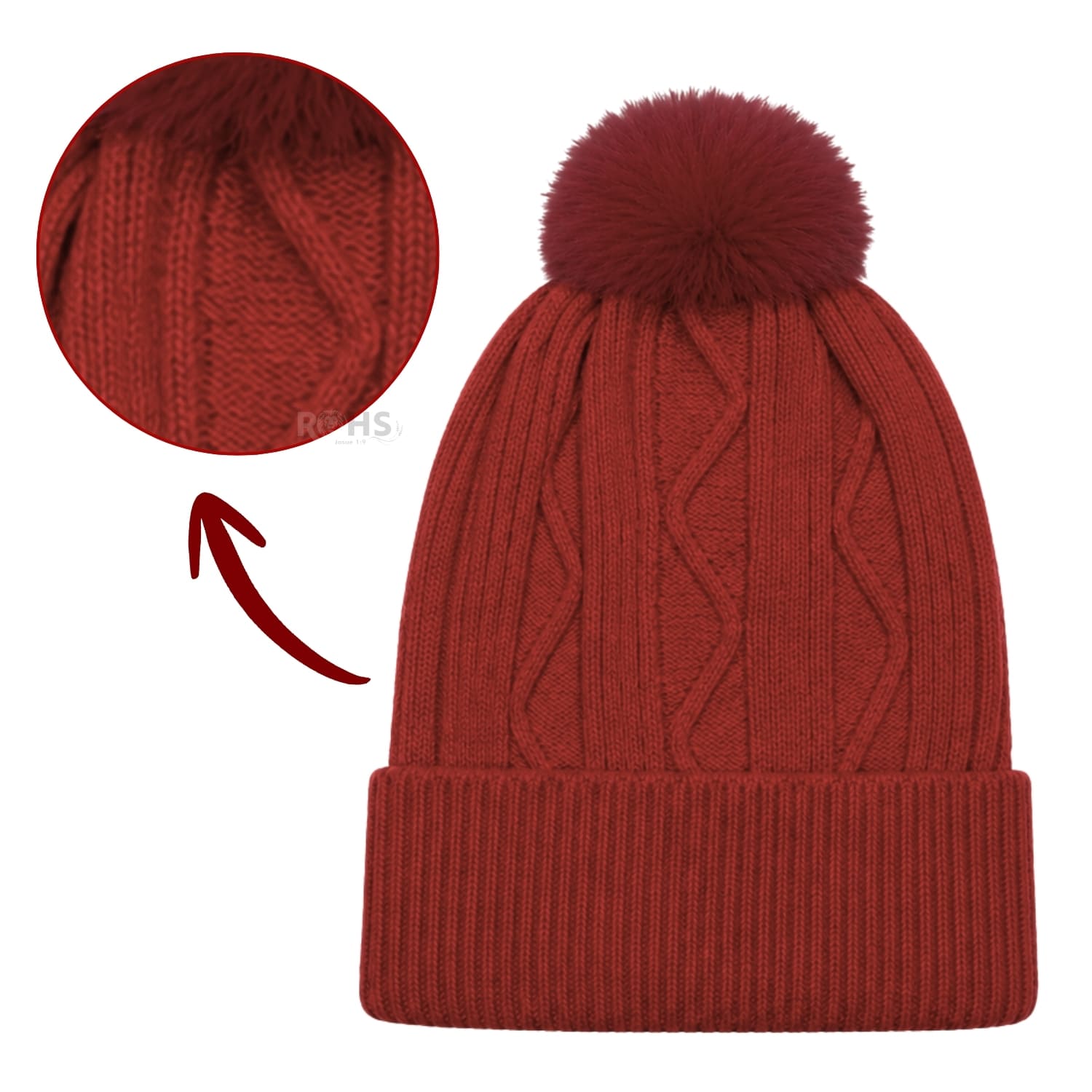 GORRO TEJIDO CON POMPÓN DISEÑO TEXTURIZADO PARA INVIERNO COLOR ROJO - 5