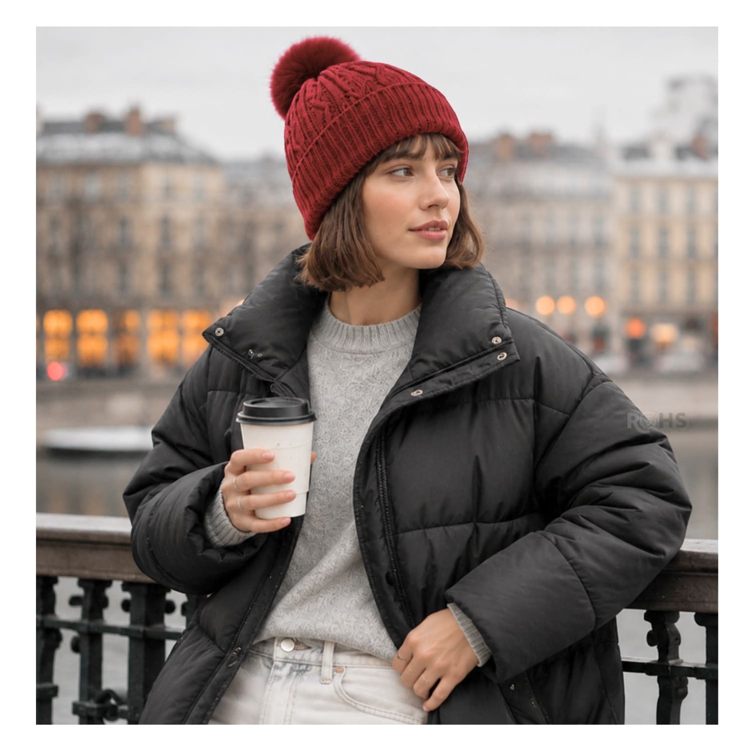 GORRO TEJIDO CON POMPÓN DISEÑO TEXTURIZADO PARA INVIERNO COLOR ROJO - 6