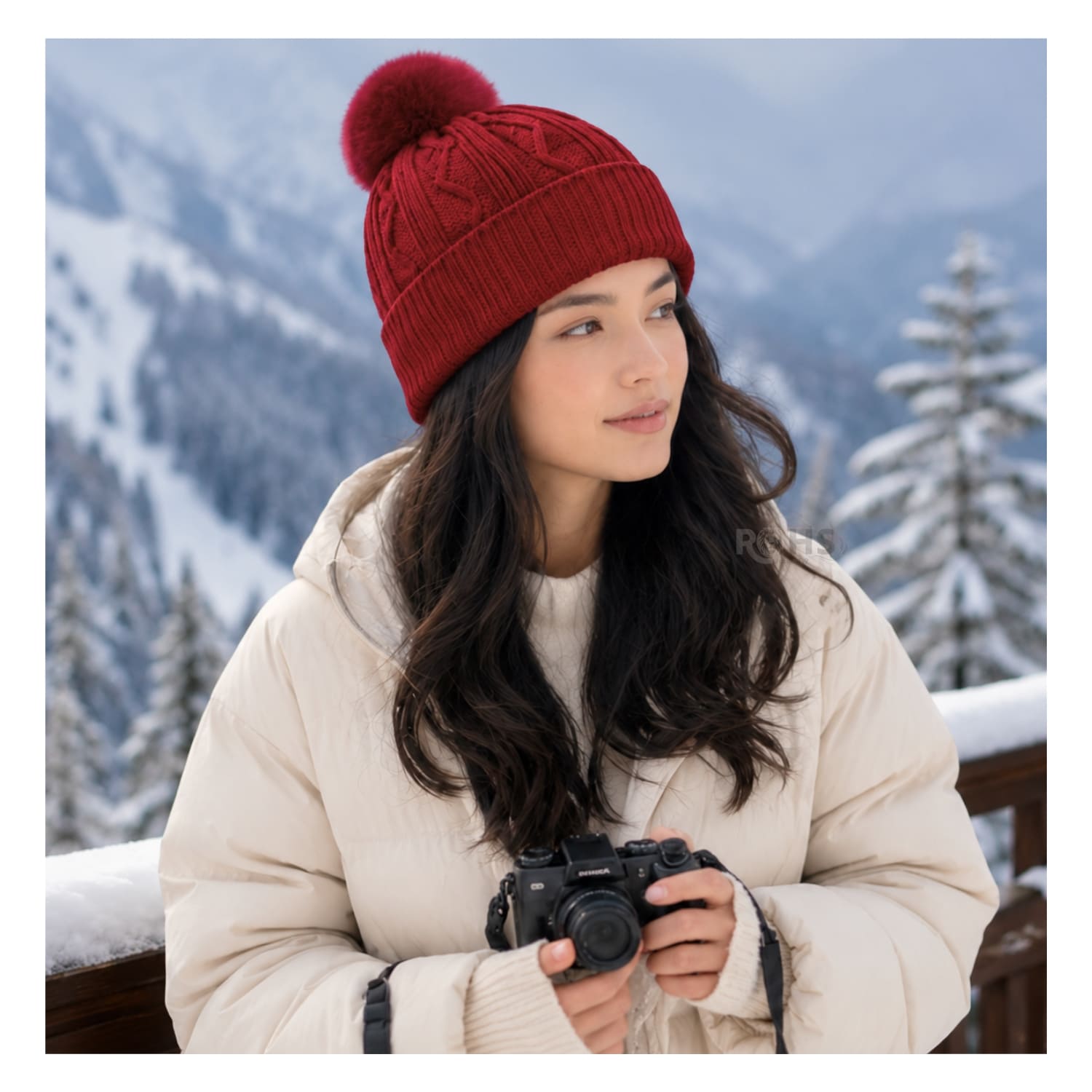 GORRO TEJIDO CON POMPÓN DISEÑO TEXTURIZADO PARA INVIERNO COLOR ROJO - 7