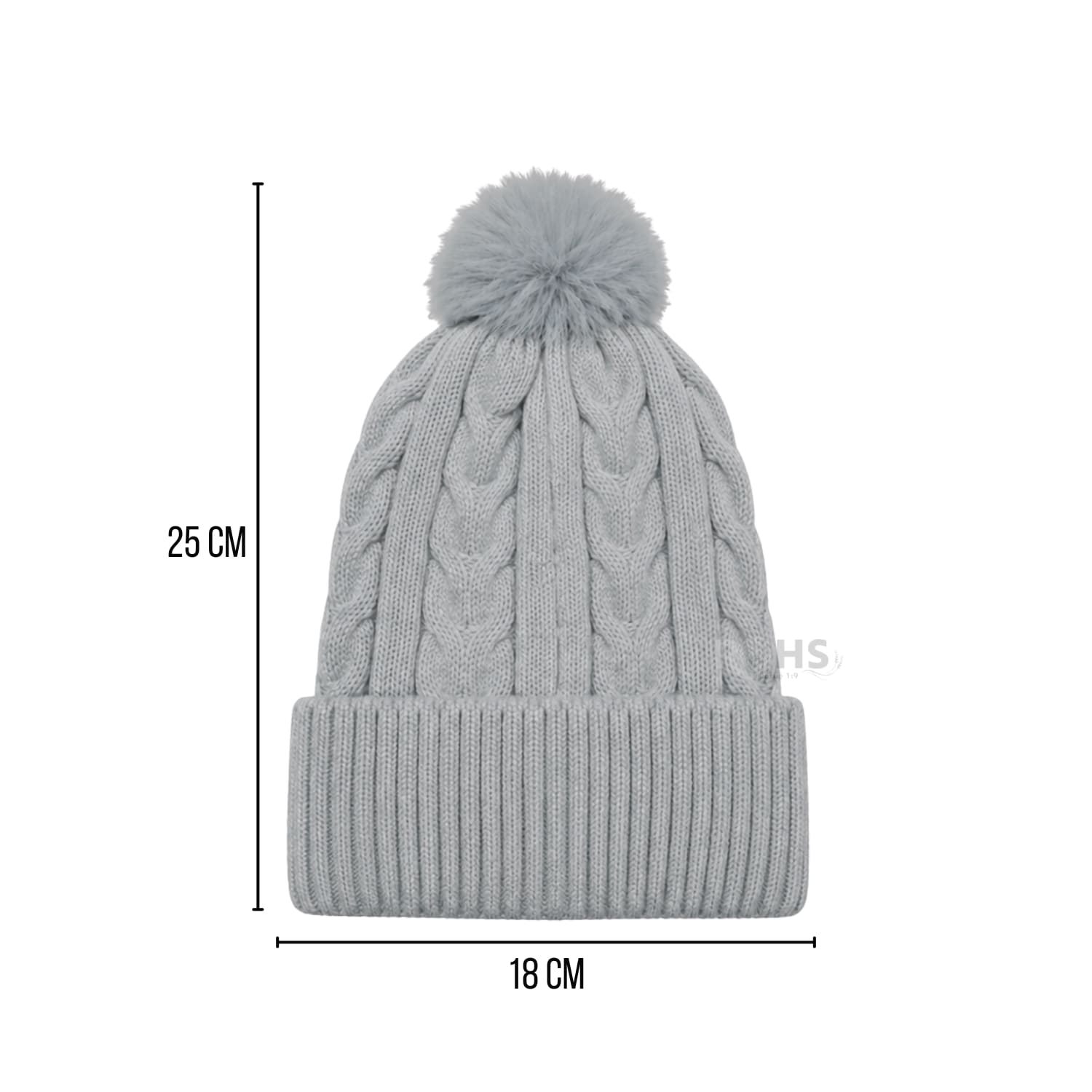GORRO CON POMPÓN TEJIDO POLIÉSTER PARA INVIERNO COLOR GRIS CLARO - 3