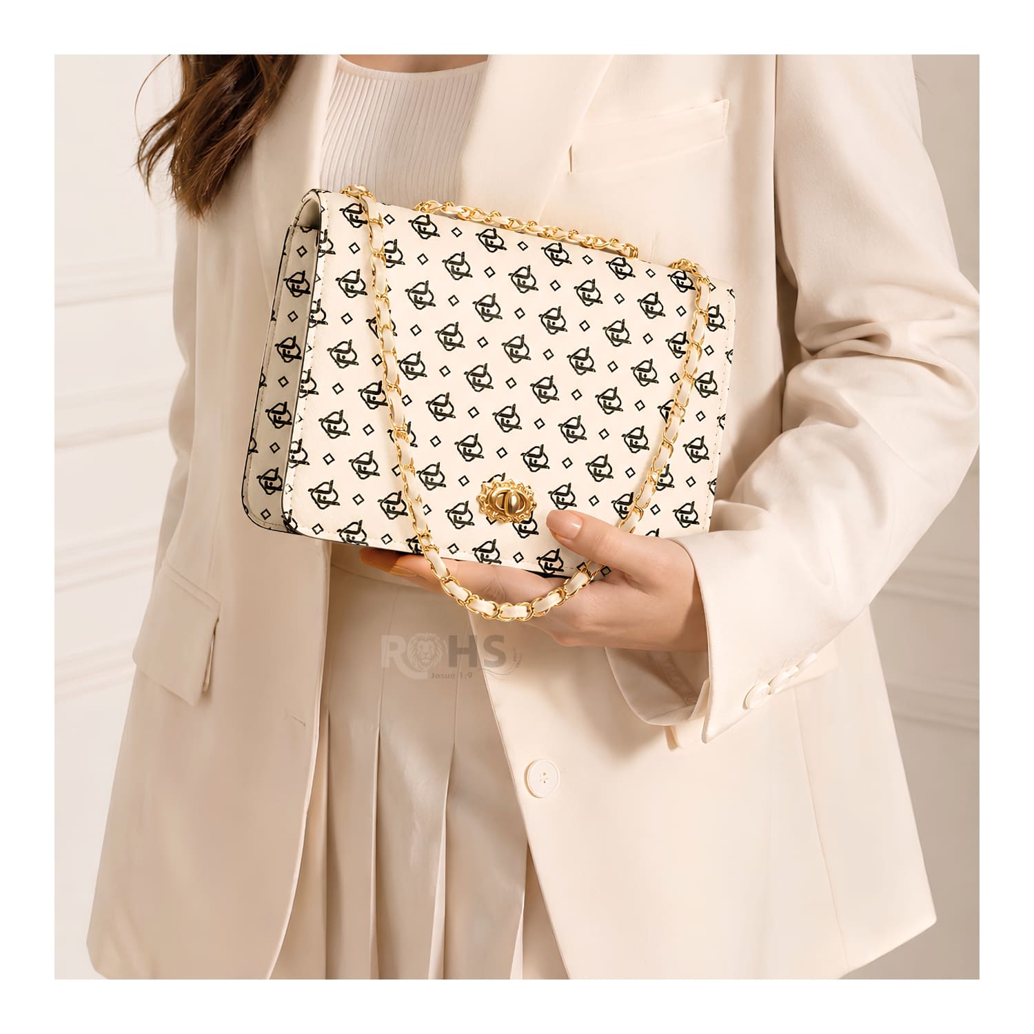 CARTERA ELEGANTE PARA MUJER CON CORREA DE CADENA Y DISEÑO CREMA - 3