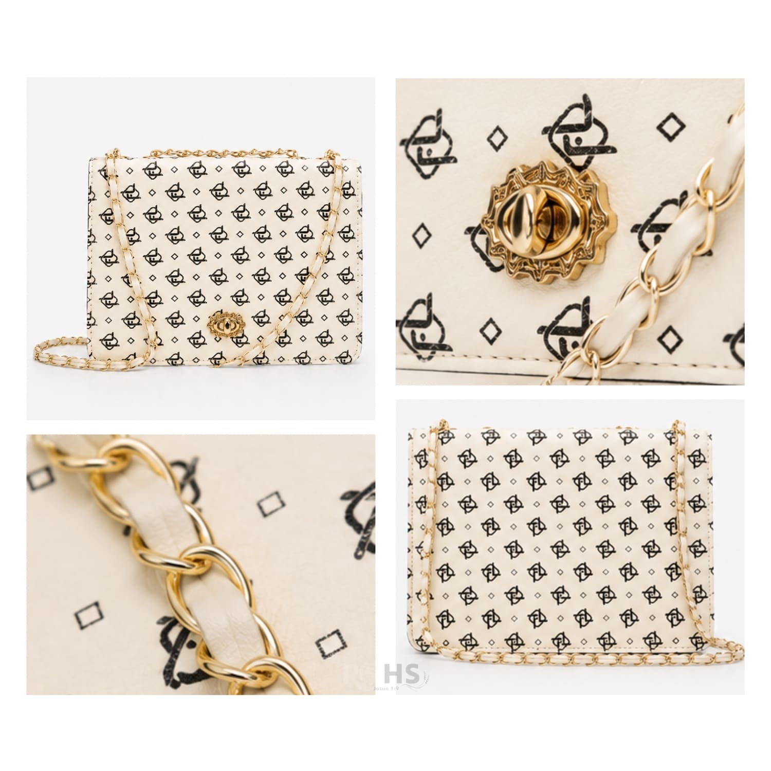 CARTERA ELEGANTE PARA MUJER CON CORREA DE CADENA Y DISEÑO CREMA - 4