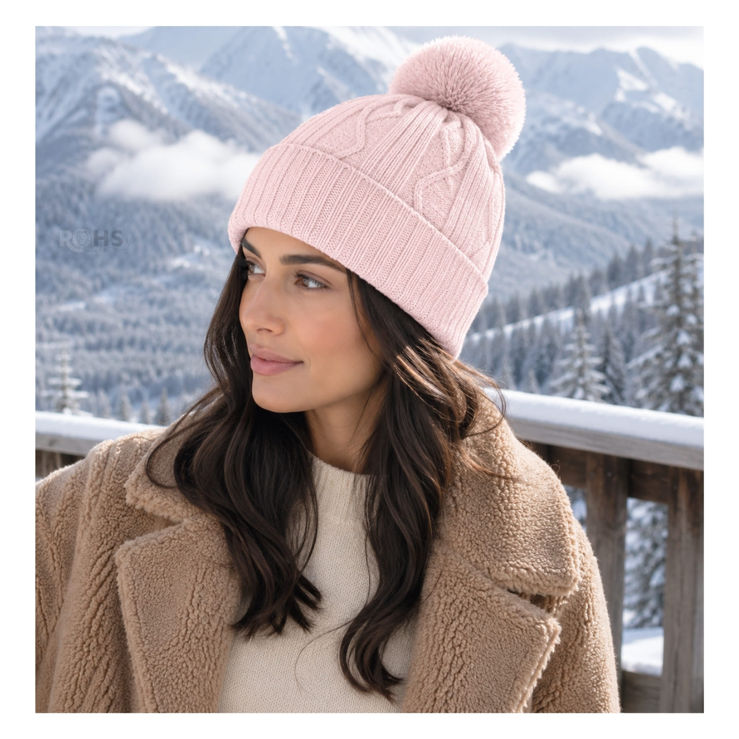 GORRO TEJIDO CON POMPÓN DISEÑO TEXTURIZADO PARA INVIERNO COLOR ROSADO - 4