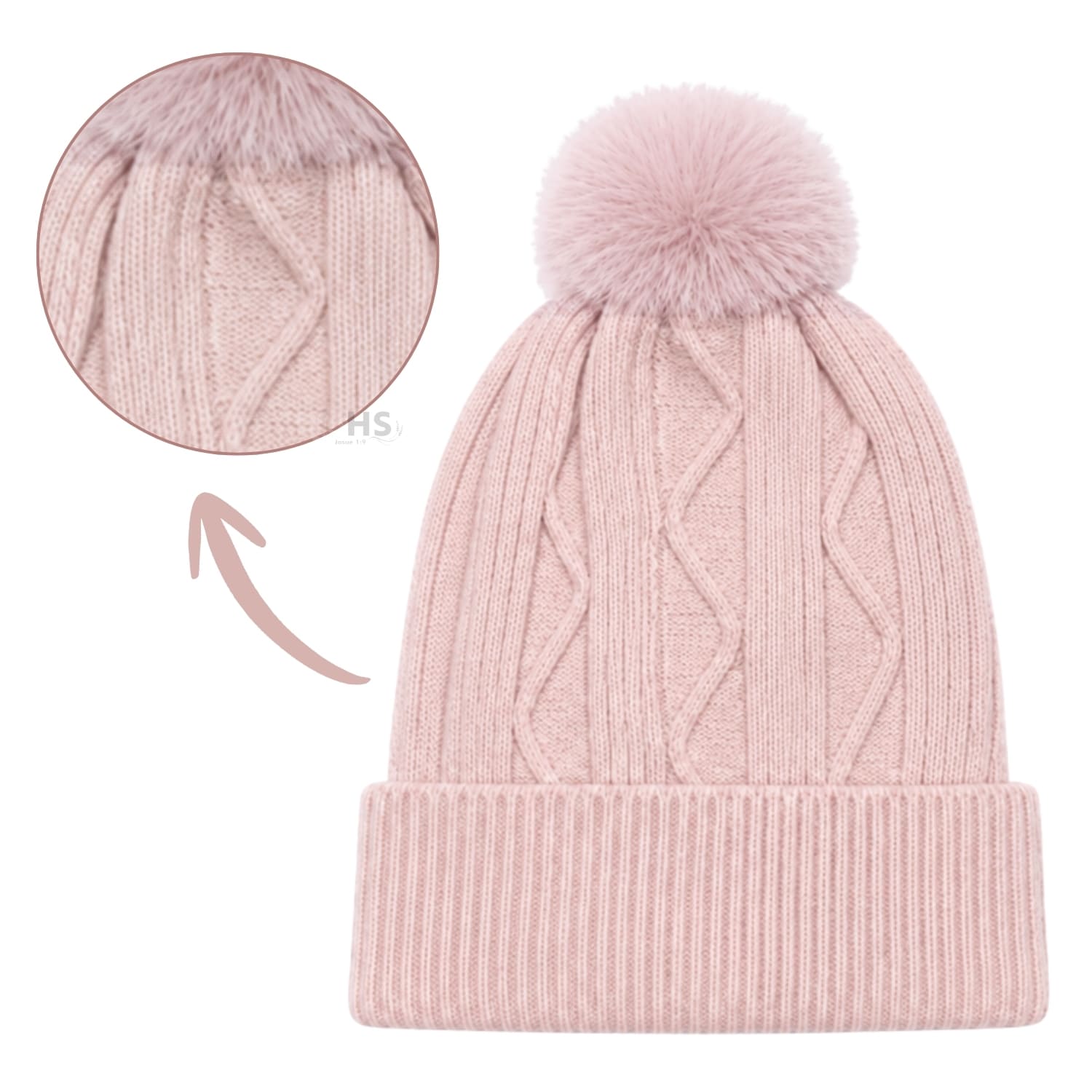 GORRO TEJIDO CON POMPÓN DISEÑO TEXTURIZADO PARA INVIERNO COLOR ROSADO - 5