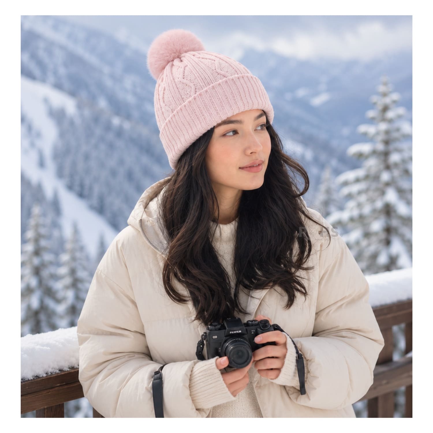 GORRO TEJIDO CON POMPÓN DISEÑO TEXTURIZADO PARA INVIERNO COLOR ROSADO - 7