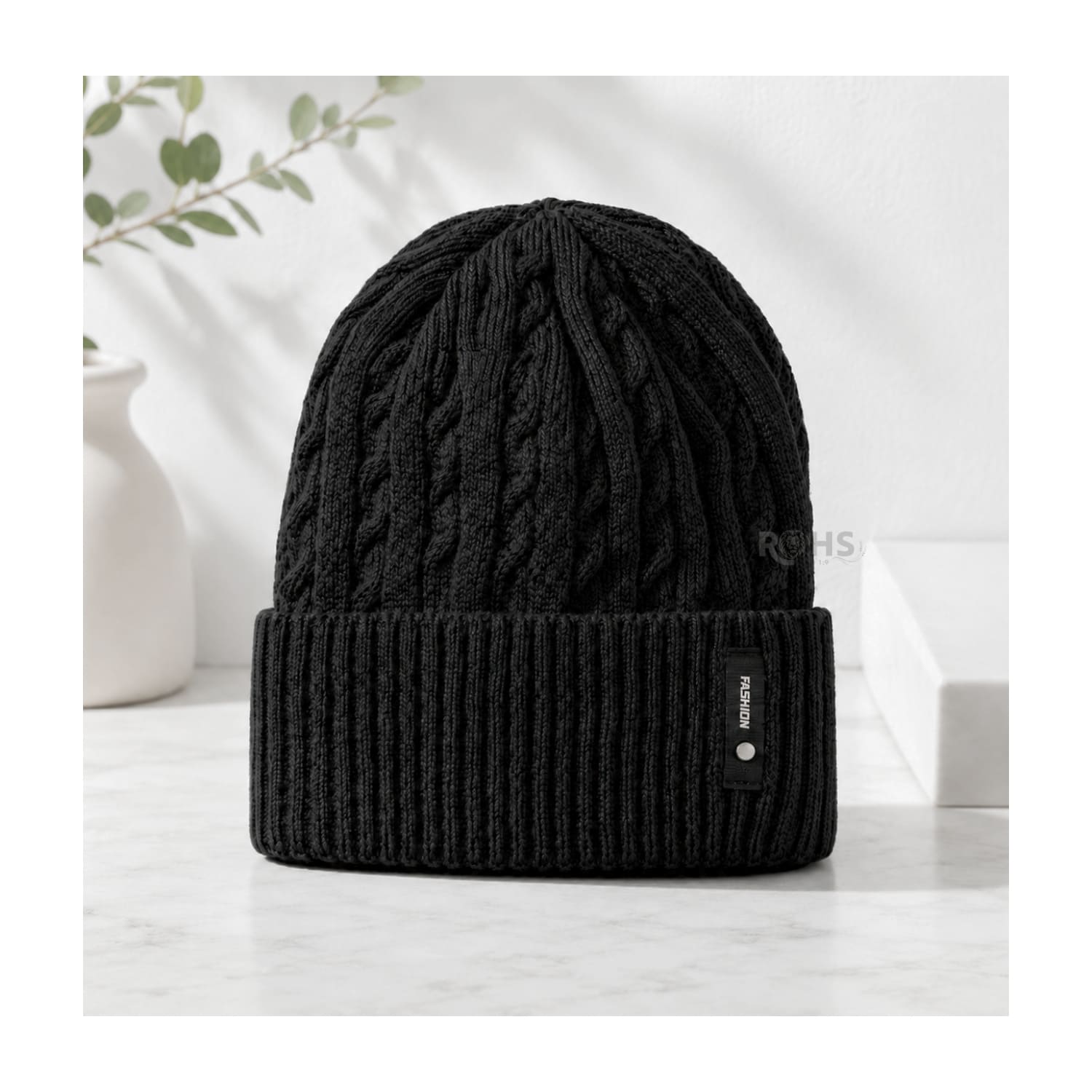 GORRO TEJIDO POLIÉSTER DISEÑO TRENZADO PARA INVIERNO COLOR NEGRO - 4