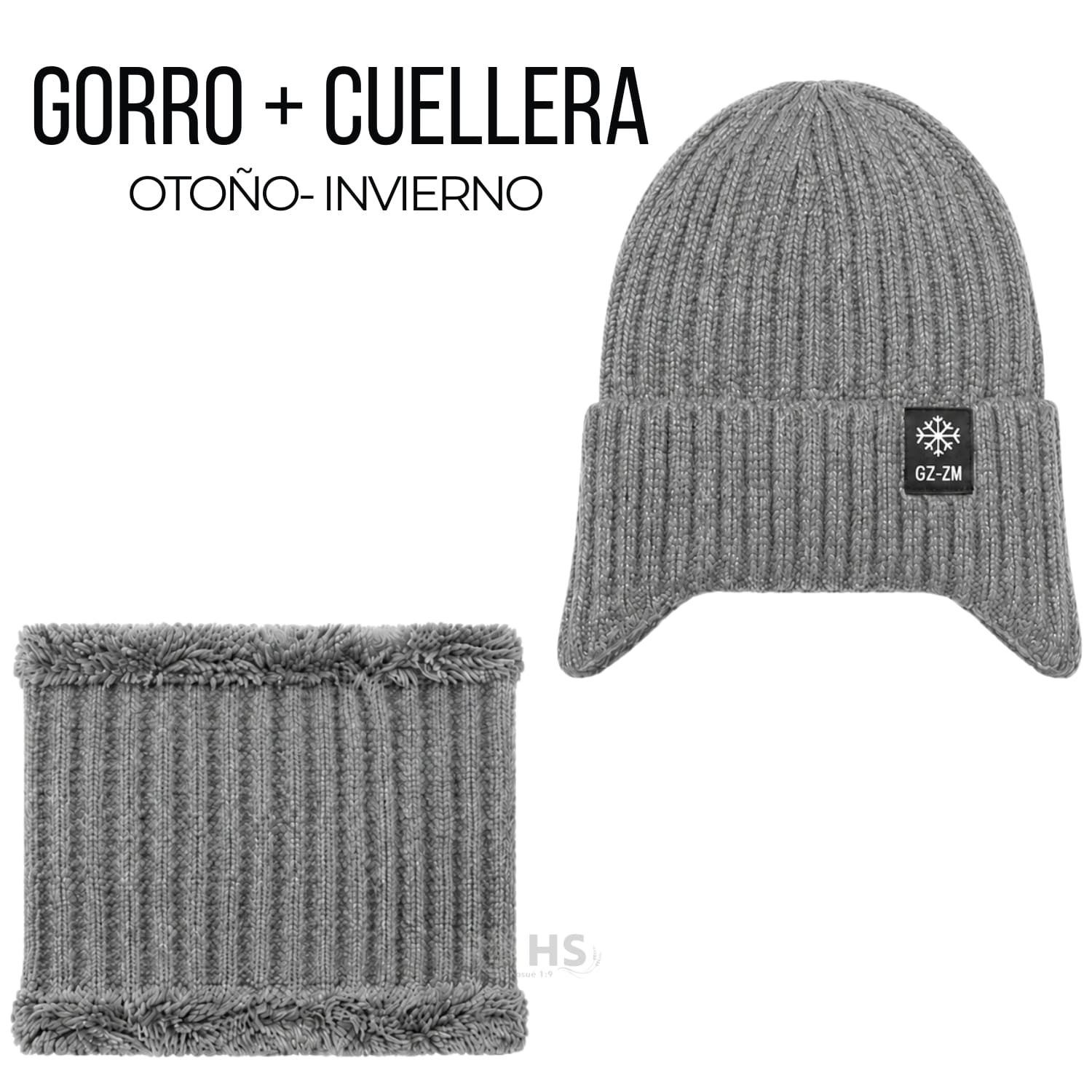 GORRO + CUELLERA POLIÉSTER AFELPADA PARA INVIERNO COLOR GRIS - 1