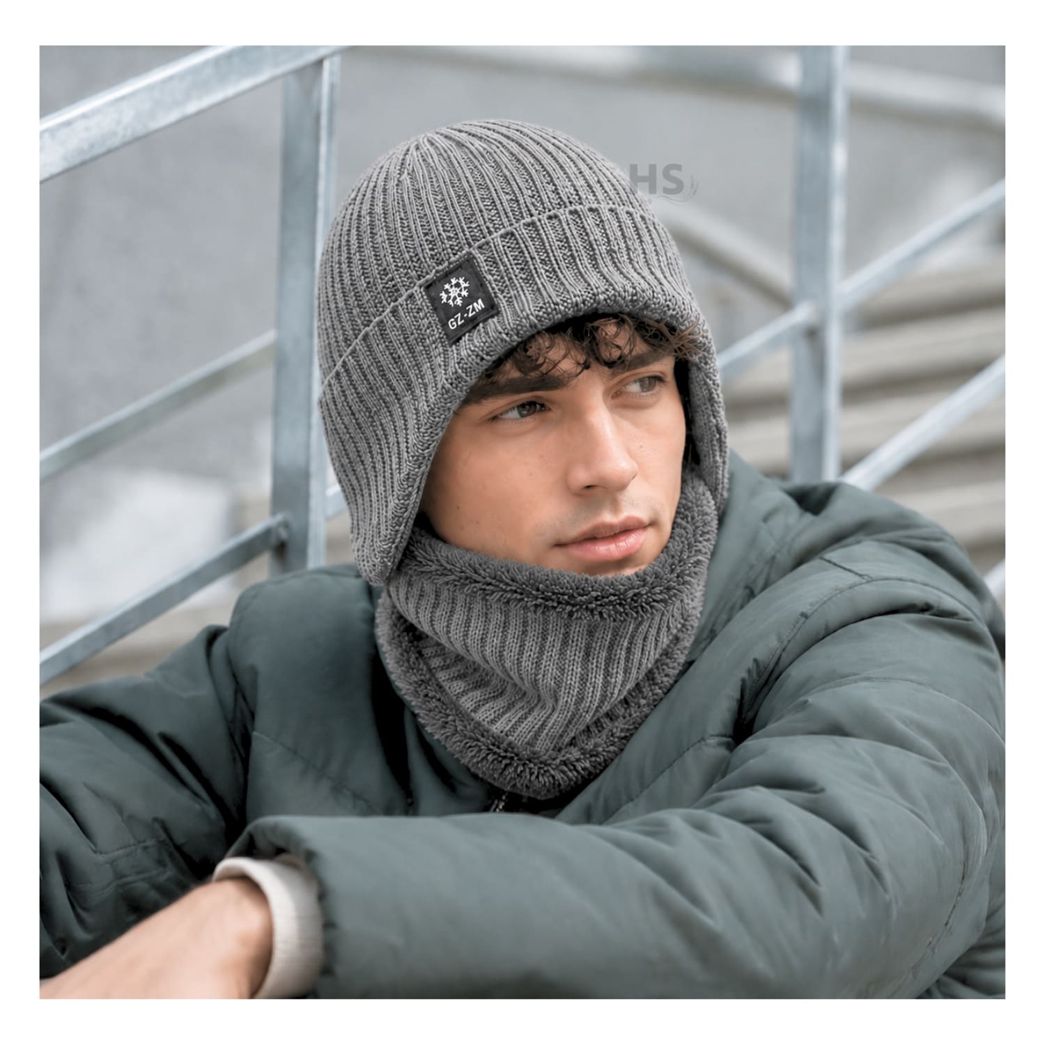 GORRO + CUELLERA POLIÉSTER AFELPADA PARA INVIERNO COLOR GRIS - 2