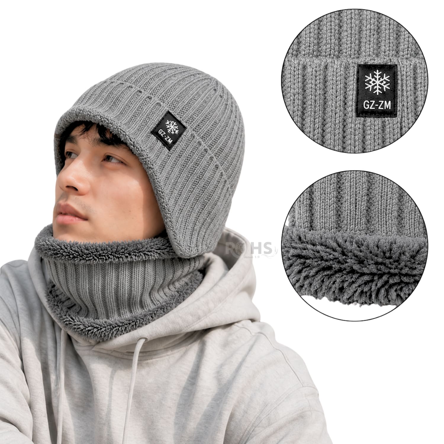 GORRO + CUELLERA POLIÉSTER AFELPADA PARA INVIERNO COLOR GRIS - 4