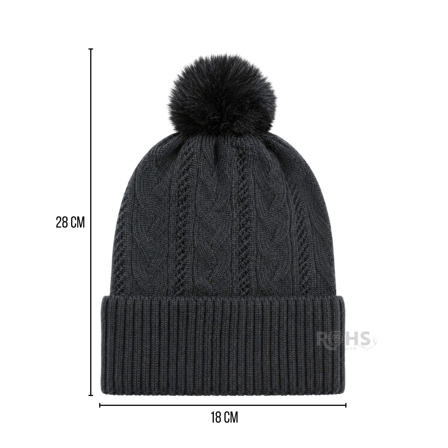 GORRO DE INVIERNO POLIÉSTER CON POMPÓN TEXTURIZADO COLOR NEGRO - 3