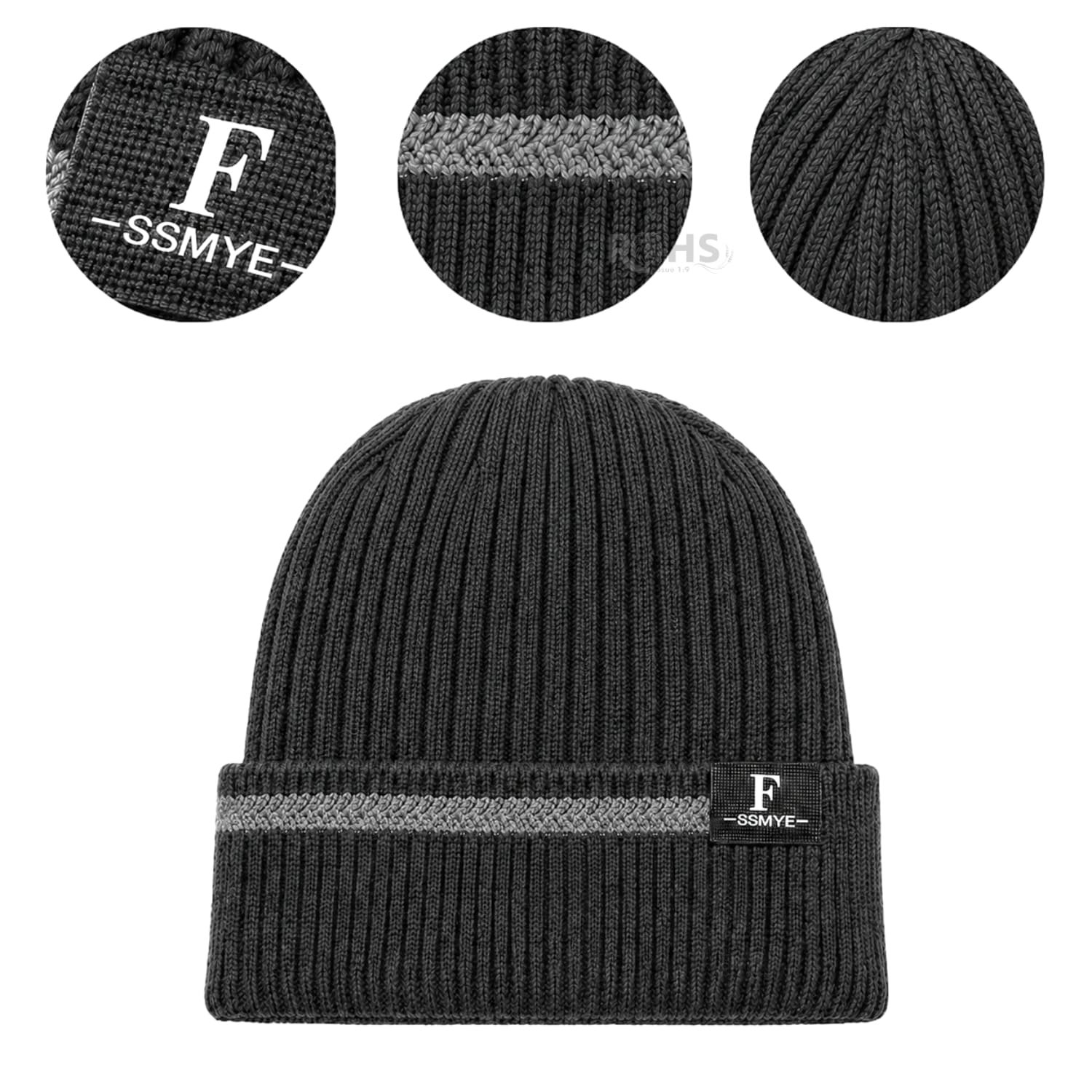 GORRO TEJIDO POLIÉSTER CON RAYA DECORATIVA PARA INVIERNO COLOR GRIS - 4