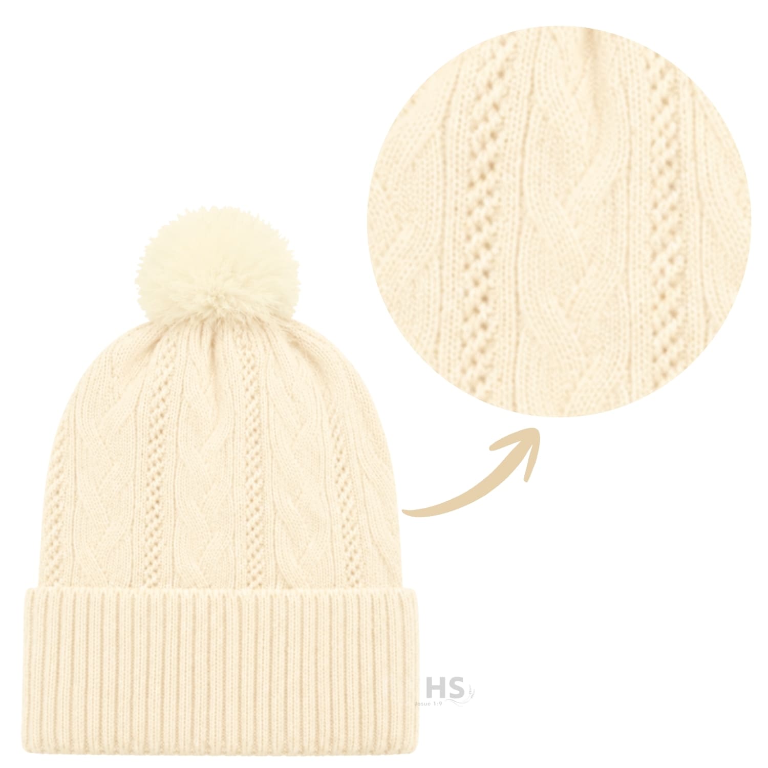 GORRO DE INVIERNO POLIÉSTER CON POMPÓN TEXTURIZADO COLOR CREMA - 6