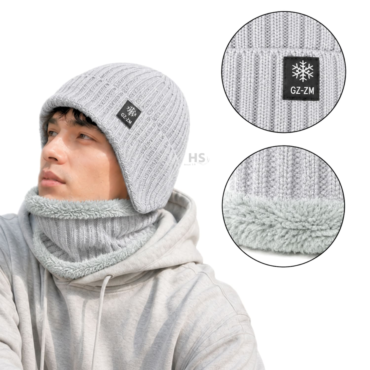 GORRO + CUELLERA POLIÉSTER AFELPADA PARA INVIERNO COLOR GRIS CLARO - 4