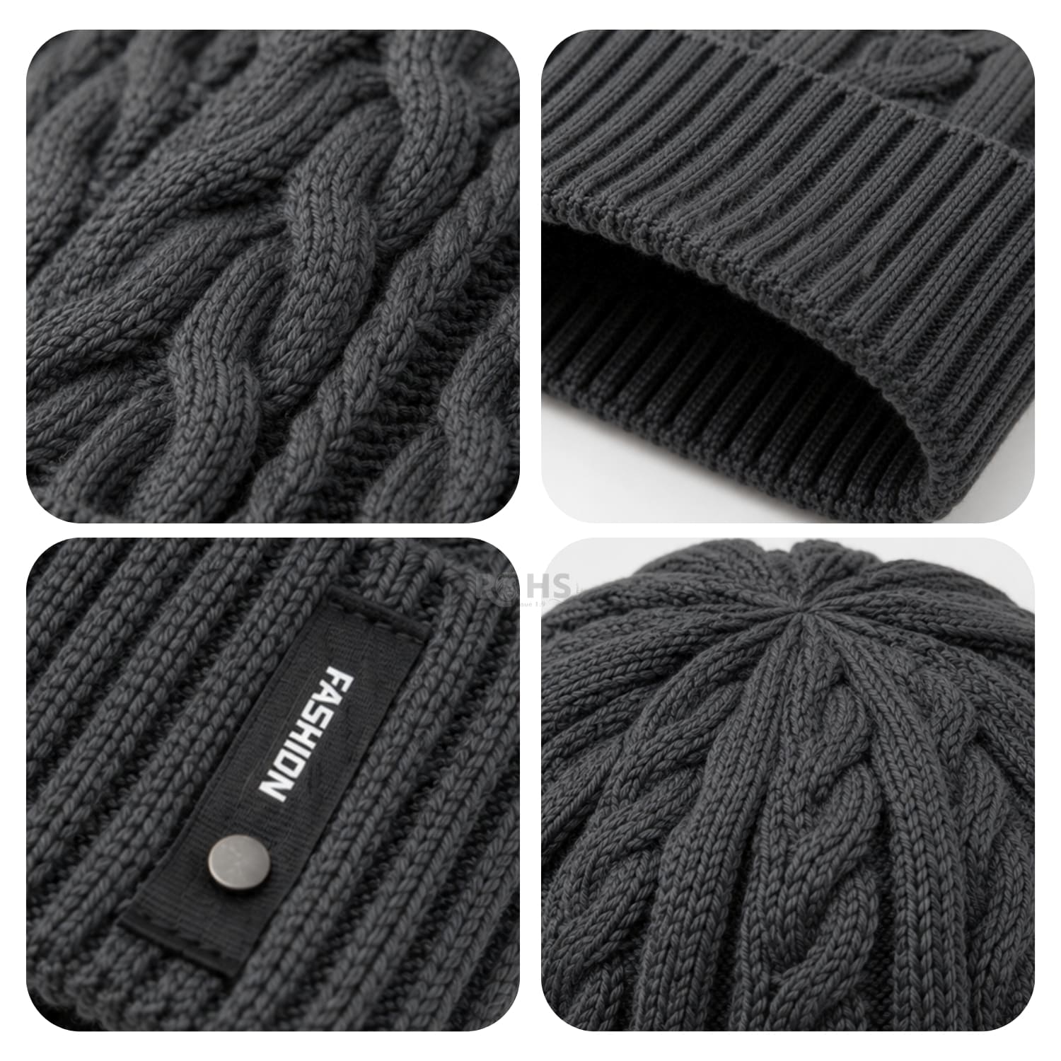 GORRO TEJIDO POLIÉSTER DISEÑO TRENZADO PARA INVIERNO COLOR GRIS OSCURO - 6