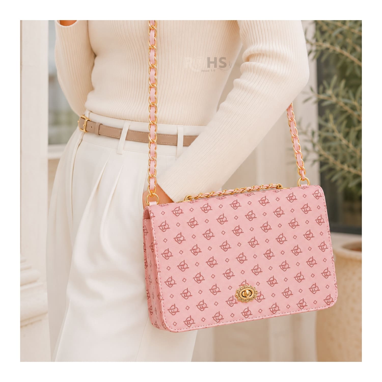 CARTERA ELEGANTE PARA MUJER CON CORREA DE CADENA Y DISEÑO ROSADO - 7