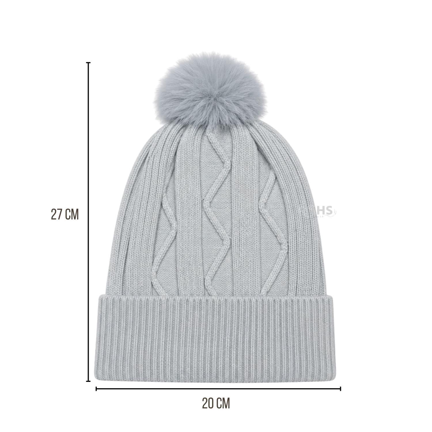 GORRO TEJIDO CON POMPÓN DISEÑO TEXTURIZADO PARA INVIERNO COLOR GRIS CLARO - 3
