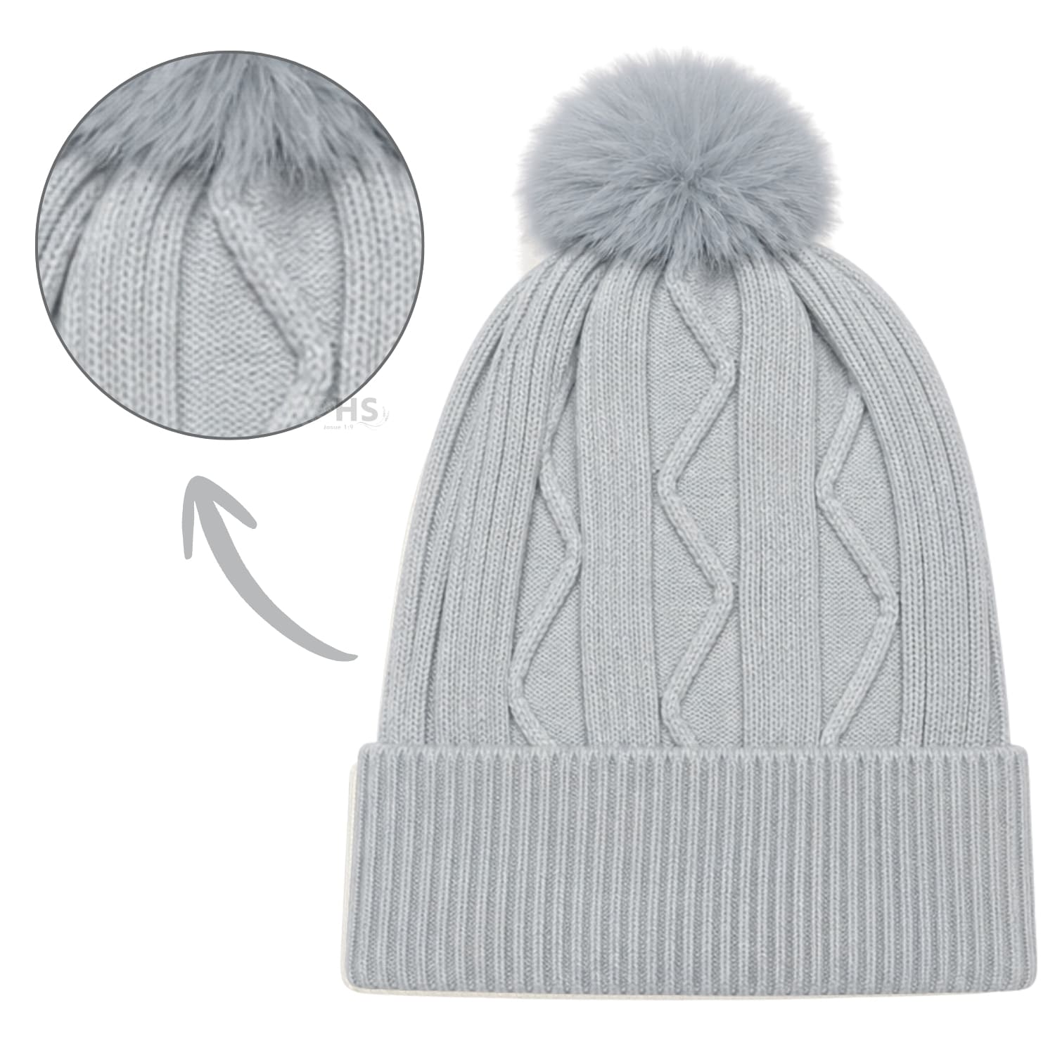 GORRO TEJIDO CON POMPÓN DISEÑO TEXTURIZADO PARA INVIERNO COLOR GRIS CLARO - 5