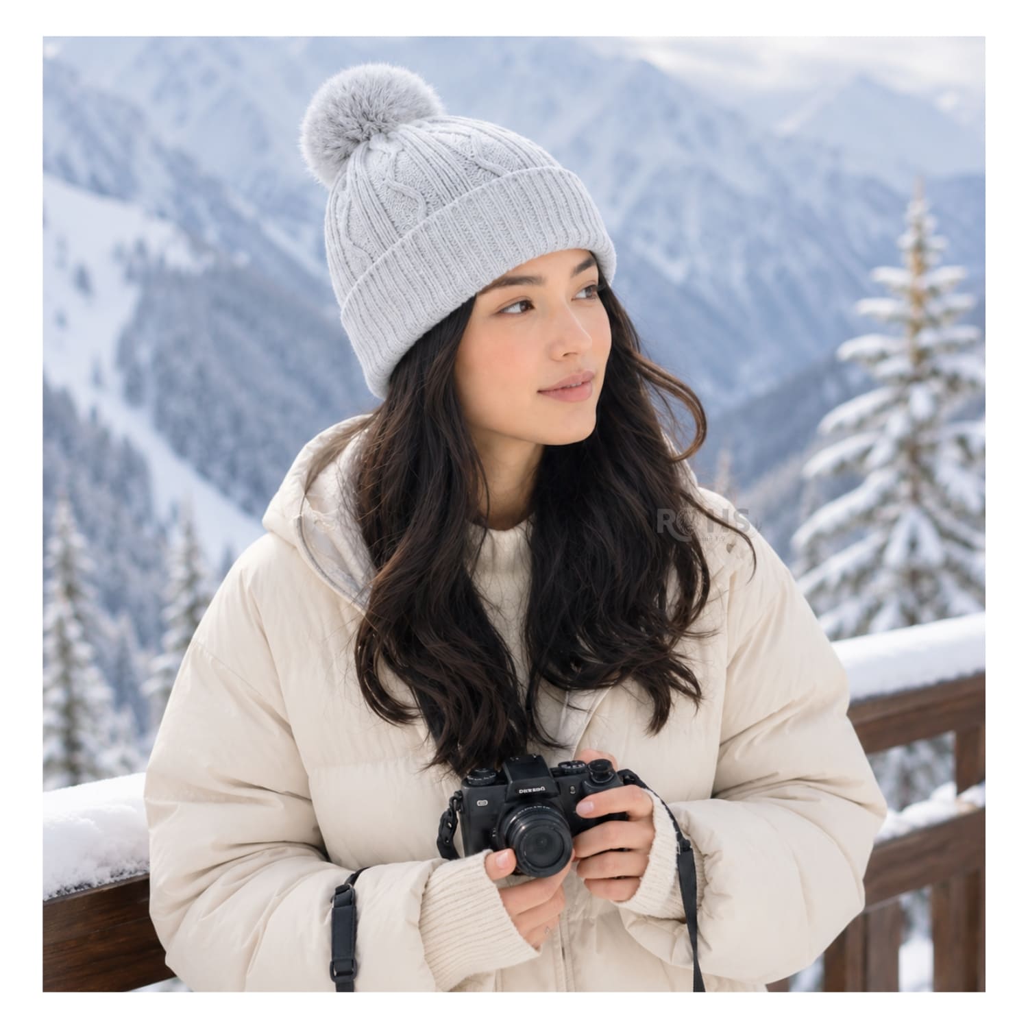 GORRO TEJIDO CON POMPÓN DISEÑO TEXTURIZADO PARA INVIERNO COLOR GRIS CLARO - 7