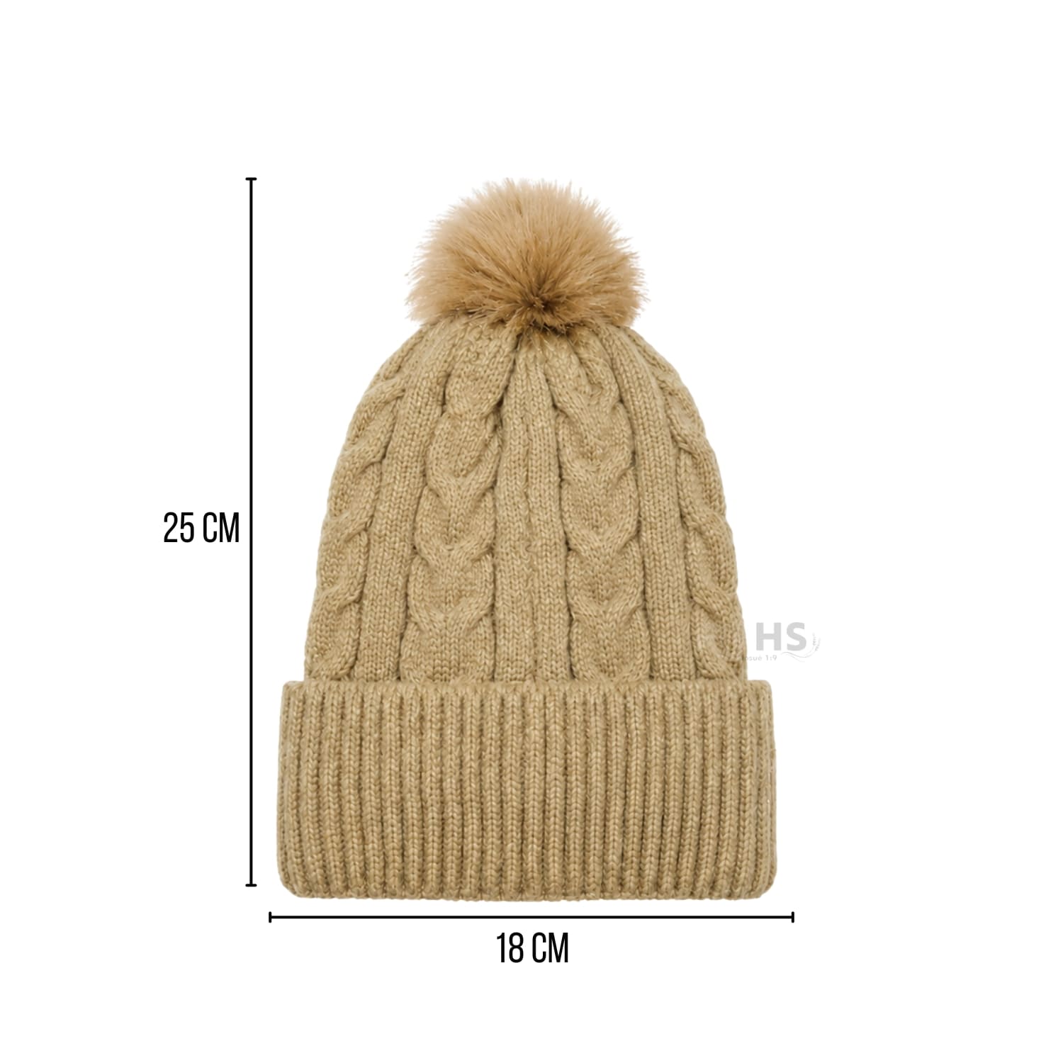 GORRO CON POMPÓN TEJIDO POLIÉSTER PARA INVIERNO COLOR CAMEL - 3