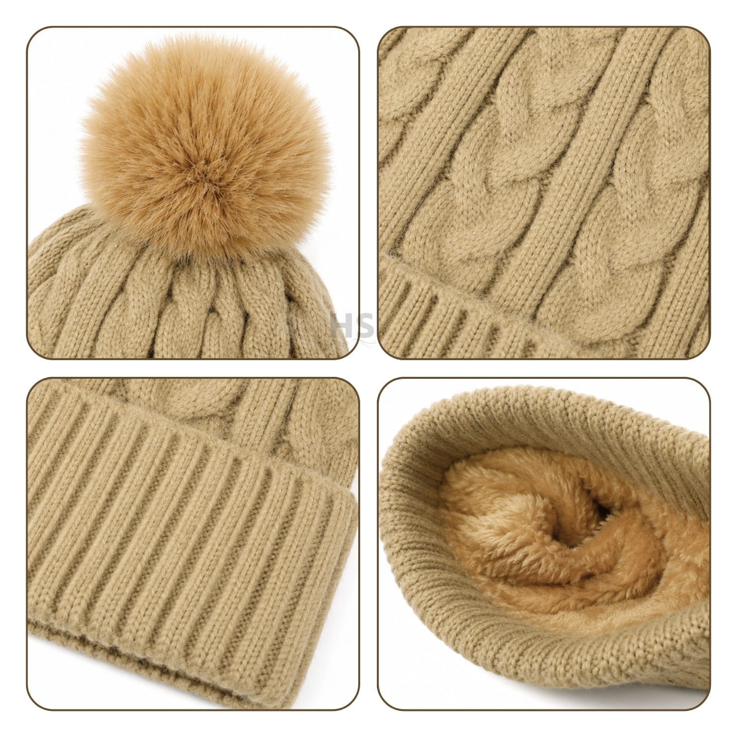 GORRO CON POMPÓN TEJIDO POLIÉSTER PARA INVIERNO COLOR CAMEL - 4