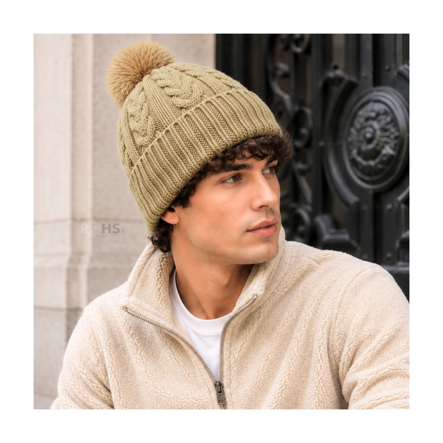 GORRO CON POMPÓN TEJIDO POLIÉSTER PARA INVIERNO COLOR CAMEL - 7